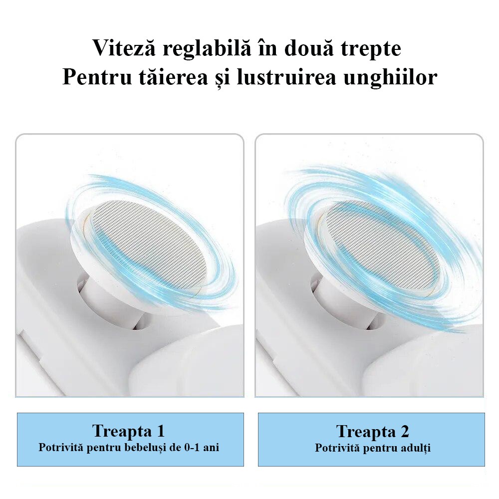 Unghiera Electrica 2 in 1, Flippy, Taiat si Slefuit, 2 Viteze, Lumina LED, Design Ergonomic, Compartiment Resturi, Portabila, Silentioasa 65 db, USB-C, Manichiura, Ideal Pentru Copii si Adulti, 8.5 x 6.8 x 3.3 cm, Violet