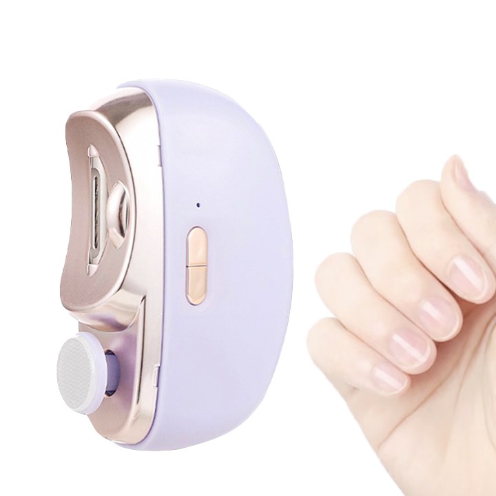 Unghiera Electrica 2 in 1, Flippy, Taiat si Slefuit, 2 Viteze, Lumina LED, Design Ergonomic, Compartiment Resturi, Portabila, Silentioasa 65 db, USB-C, Manichiura, Ideal Pentru Copii si Adulti, 8.5 x 6.8 x 3.3 cm, Violet