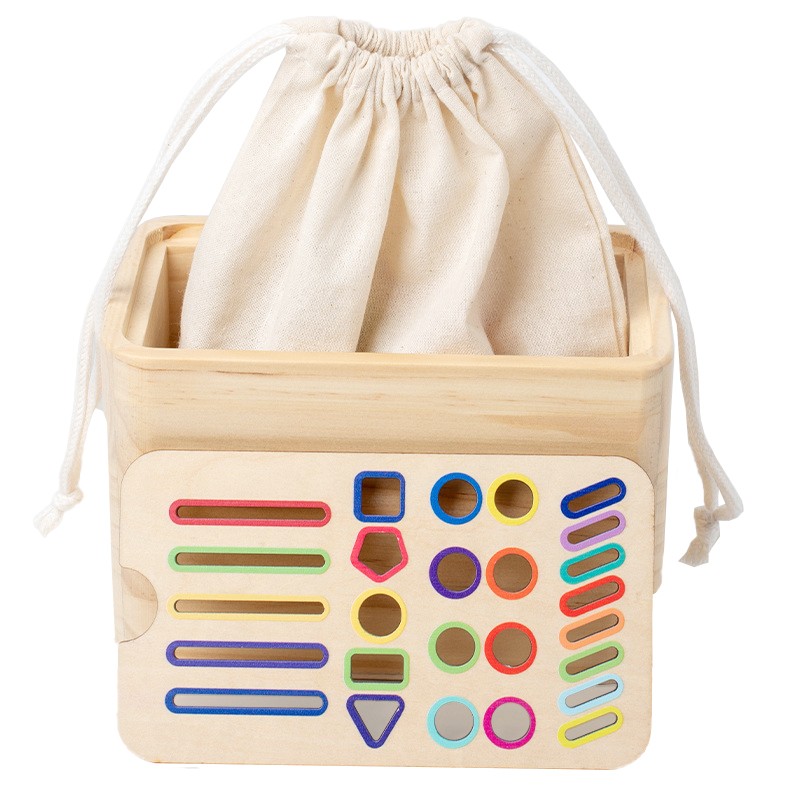 Jucarie Educativa Montessori Flippy din Lemn, Cutie Sortare Forme, Culori si Betisoare, Joc de Insirare, 56 piese, Dezvoltare Motricitate Fina, Copii 3+ ani, Multicolor