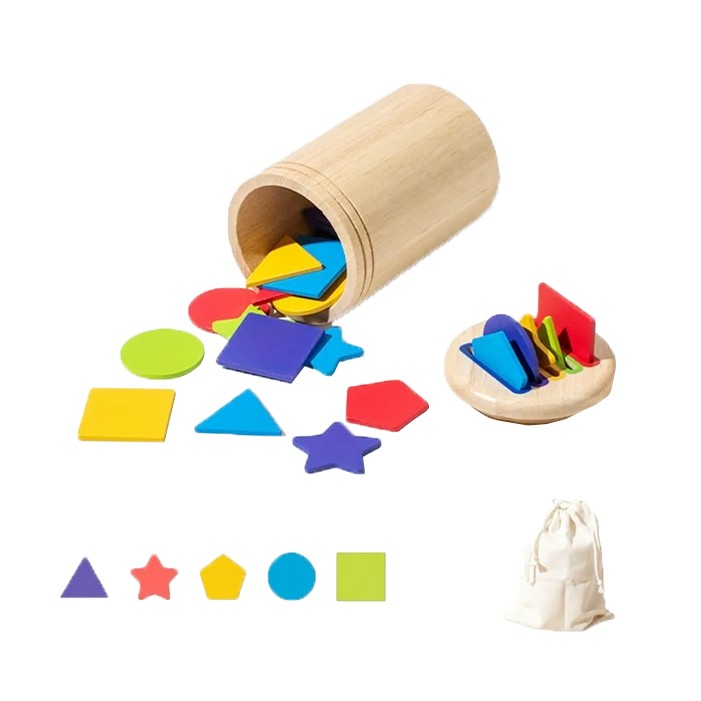 Jucarie Educativa Montessori din Lemn, 28 Piese, Flippy, Sortator cu Forme Geometrice, Joc de Motricitate Fina pentru Copii, Varsta 2+ ani, Saculet Depozitare, 11.3 x 7 cm, Multicolor