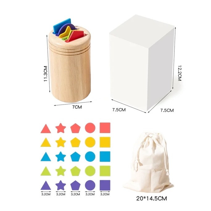 Jucarie Educativa Montessori din Lemn, 28 Piese, Flippy, Sortator cu Forme Geometrice, Joc de Motricitate Fina pentru Copii, Varsta 2+ ani, Saculet Depozitare, 11.3 x 7 cm, Multicolor