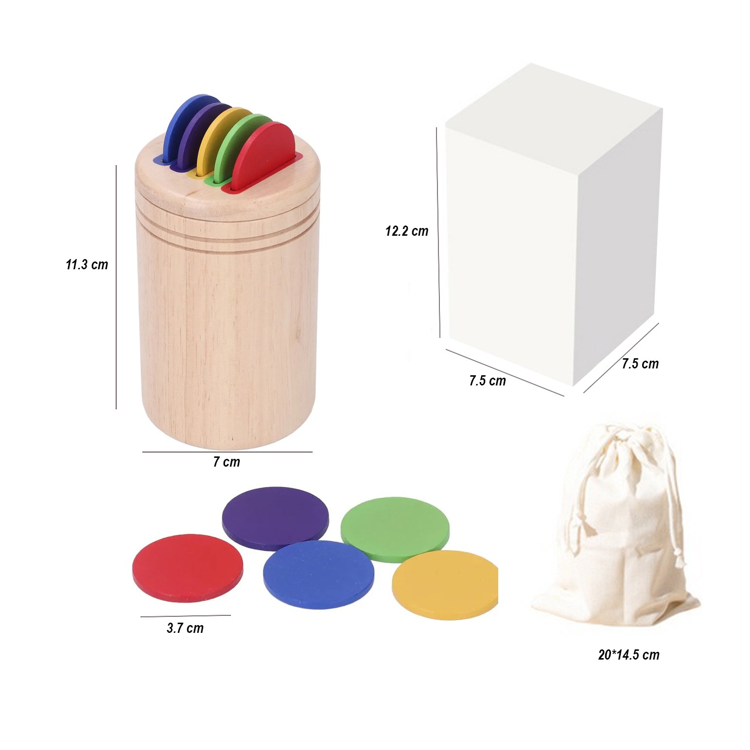 Jucarie Educativa Montessori din Lemn, 13 Piese, Flippy, Sortator cu Discuri Colorate, Joc de Motricitate Fina pentru Copii, Varsta 2+ ani, Saculet Depozitare, 11.3 x 7 cm, Multicolor