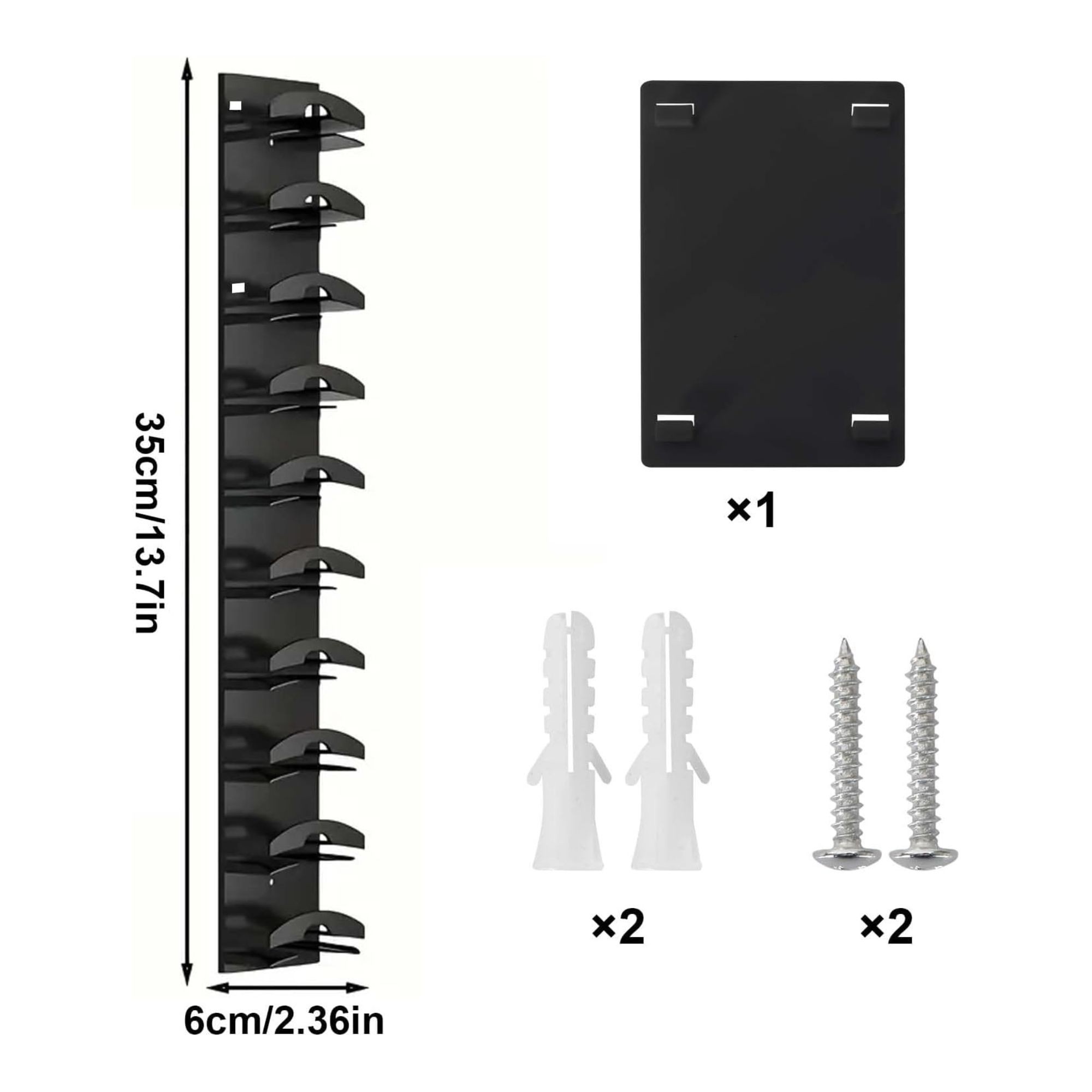 Suport pentru Sepci, Flippy, pentru Perete, Organizator pentru 10 Palarii, Constructie Verticala, Montaj cu Banda Adeziva sau Suruburi, Economisire Spatiu, 35.5 x 6 x 3.3 cm, Negru