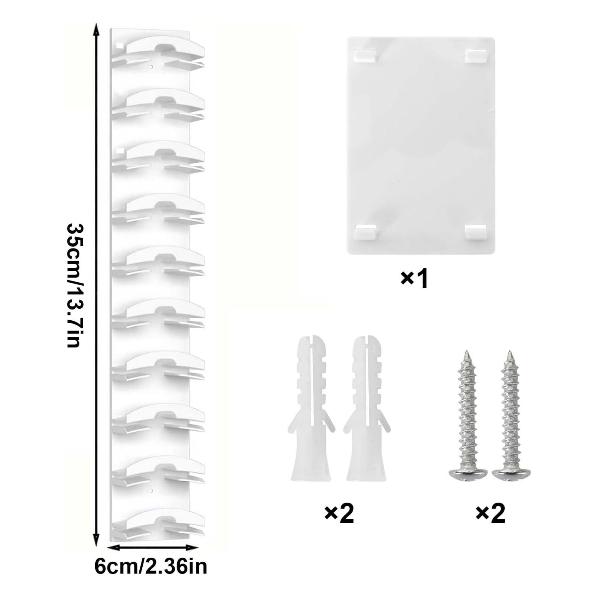 Suport pentru Sepci, Flippy, pentru Perete, Organizator pentru 10 Palarii, Constructie Verticala, Montaj cu Banda Adeziva sau Suruburi, Economisire Spatiu, 35.5 x 6 x 3.3 cm, Alb