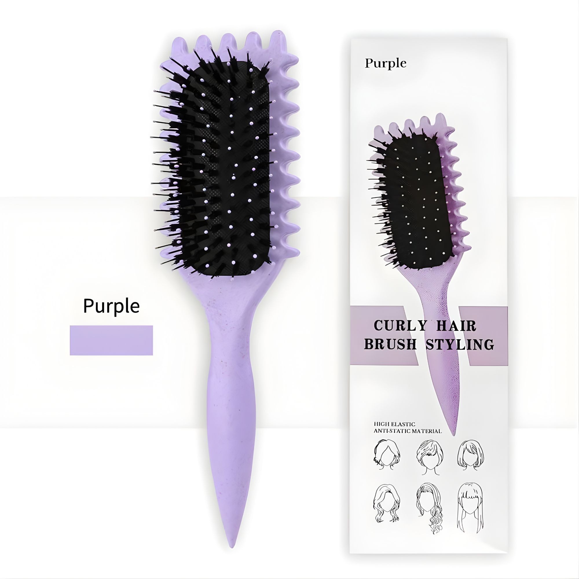 Perie Profesionala pentru Par, Flippy, Perie pentru Definirea Buclelor pentru Par Cret, Multifunctionala, 24.5 x 7 x 4.3 cm, Mov