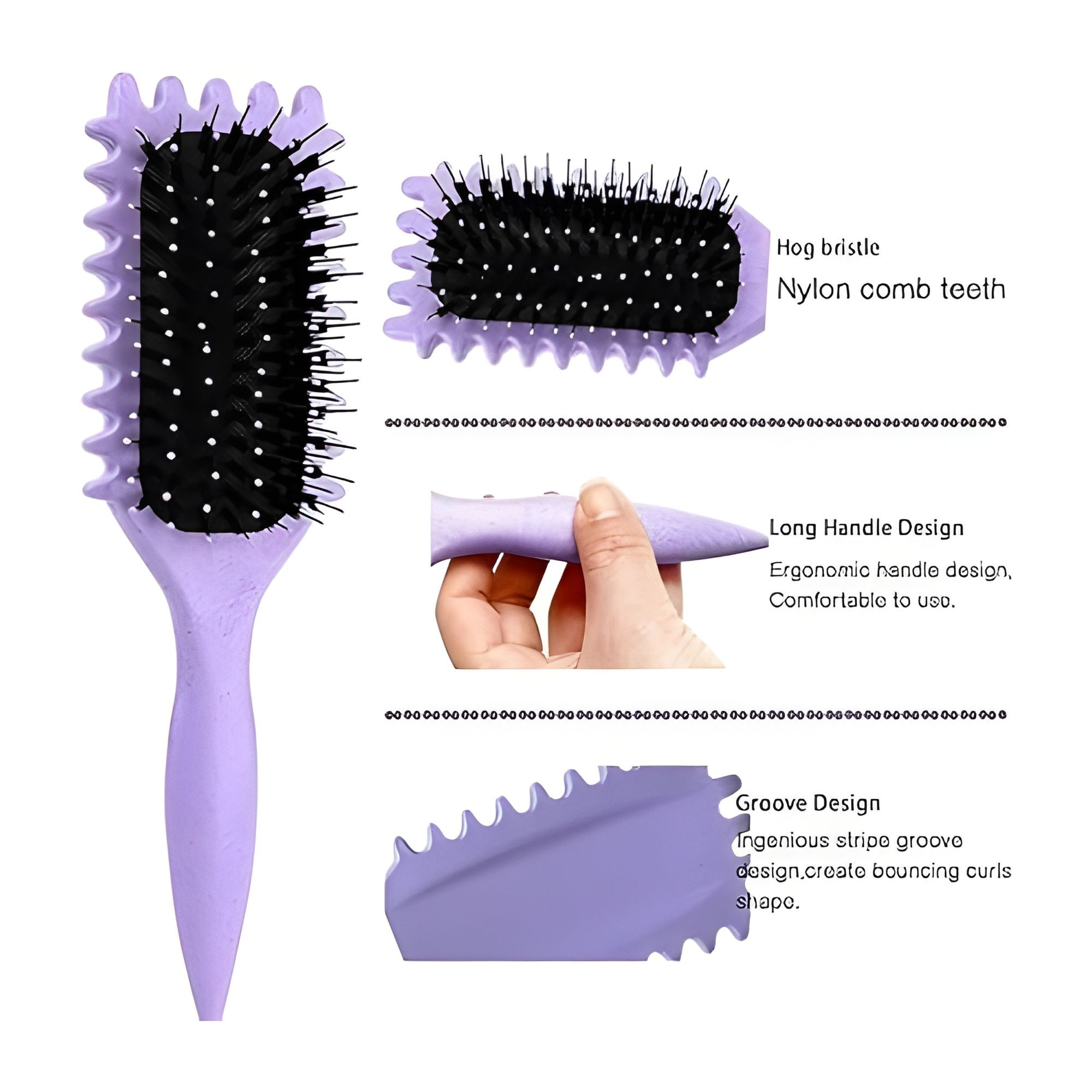 Perie Profesionala pentru Par, Flippy, Perie pentru Definirea Buclelor pentru Par Cret, Multifunctionala, 24.5 x 7 x 4.3 cm, Mov