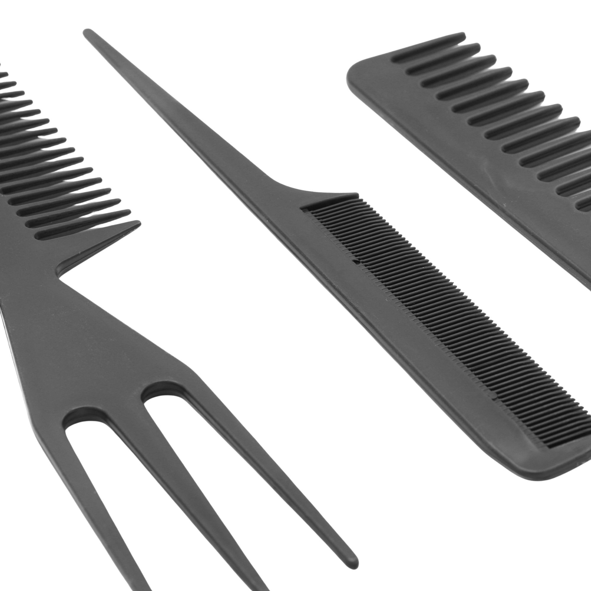 Set piepteni profesionali pentru coafat, Flippy, 10 bucati, PP + Otel inoxidabil, 18,5–22 cm, Rezistenti la caldura, Negru