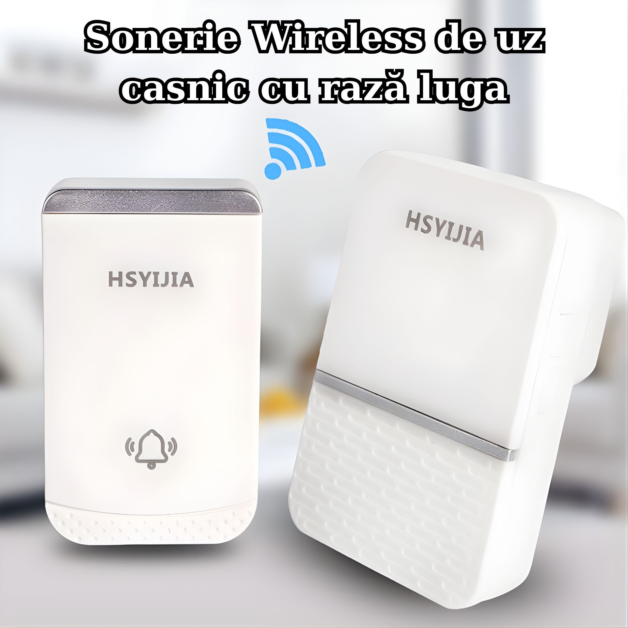 Sonerie Wireless, Flippy, Rezistenta la Stropi, Kit cu 2 Receptoare, 38 Melodii, 4 Niveluri Volum, 85 dB, raza 260 m, 9 x 5,6 x 18,5 cm, Alb/Argintiu