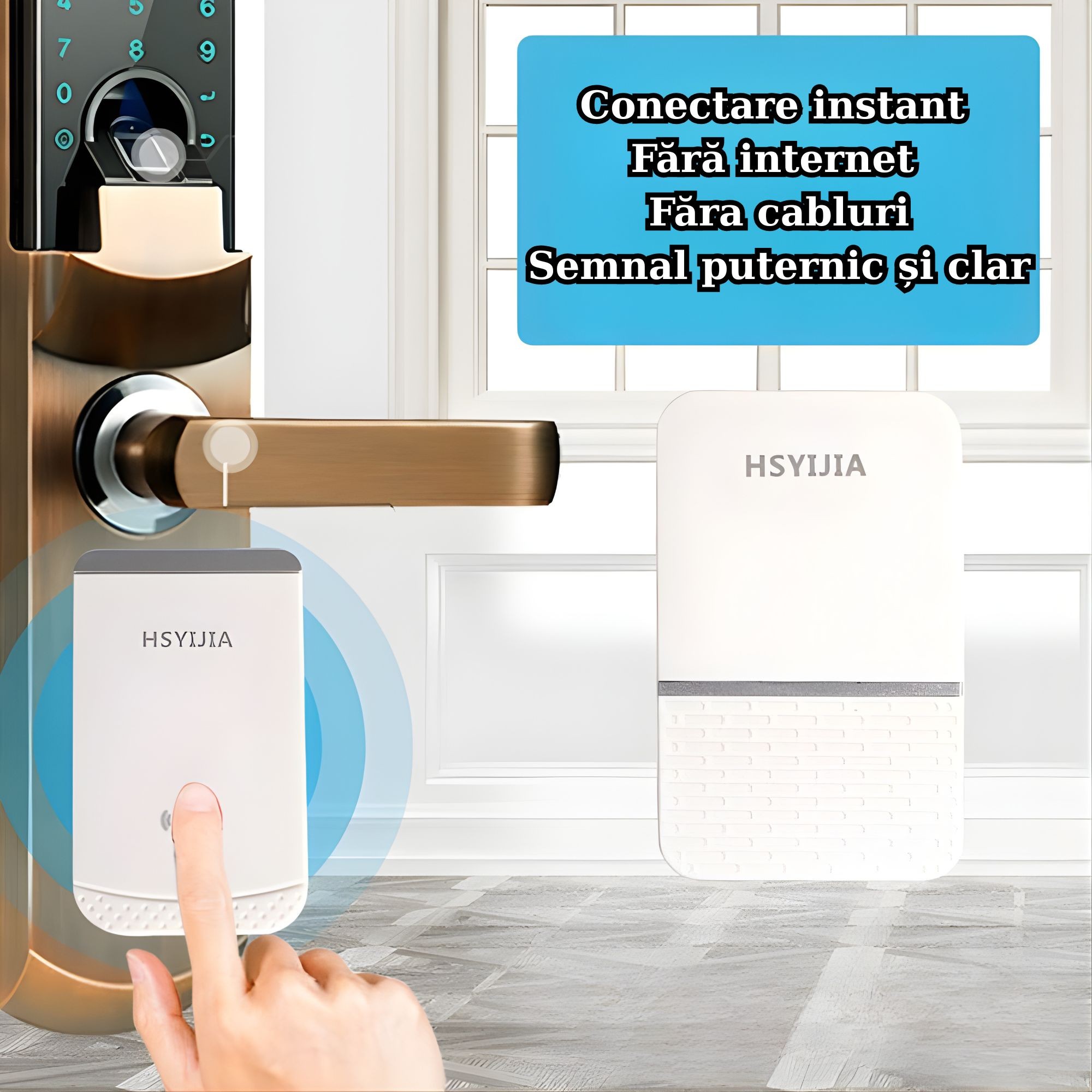 Sonerie Wireless, Flippy, Rezistenta la Stropi, Kit cu 2 Receptoare, 38 Melodii, 4 Niveluri Volum, 85 dB, raza 260 m, 9 x 5,6 x 18,5 cm, Alb/Argintiu