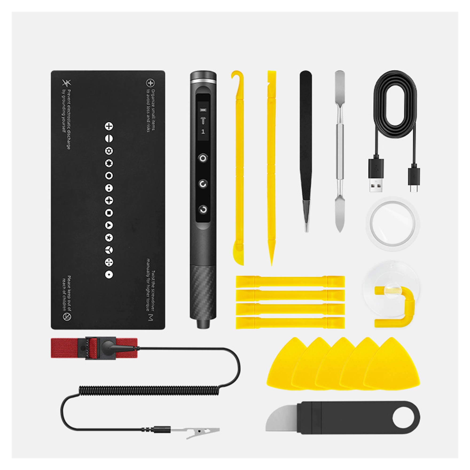 Surubelnita Profesionala Electrica, Flippy, Multifunctionala, Reancarcabila USB, Luminare LED, Kit 71 in 1, Set Complet cu Biti Torx, Phillips, Hex, Pentalobe, 21.4 x 12.4 cm, Negru