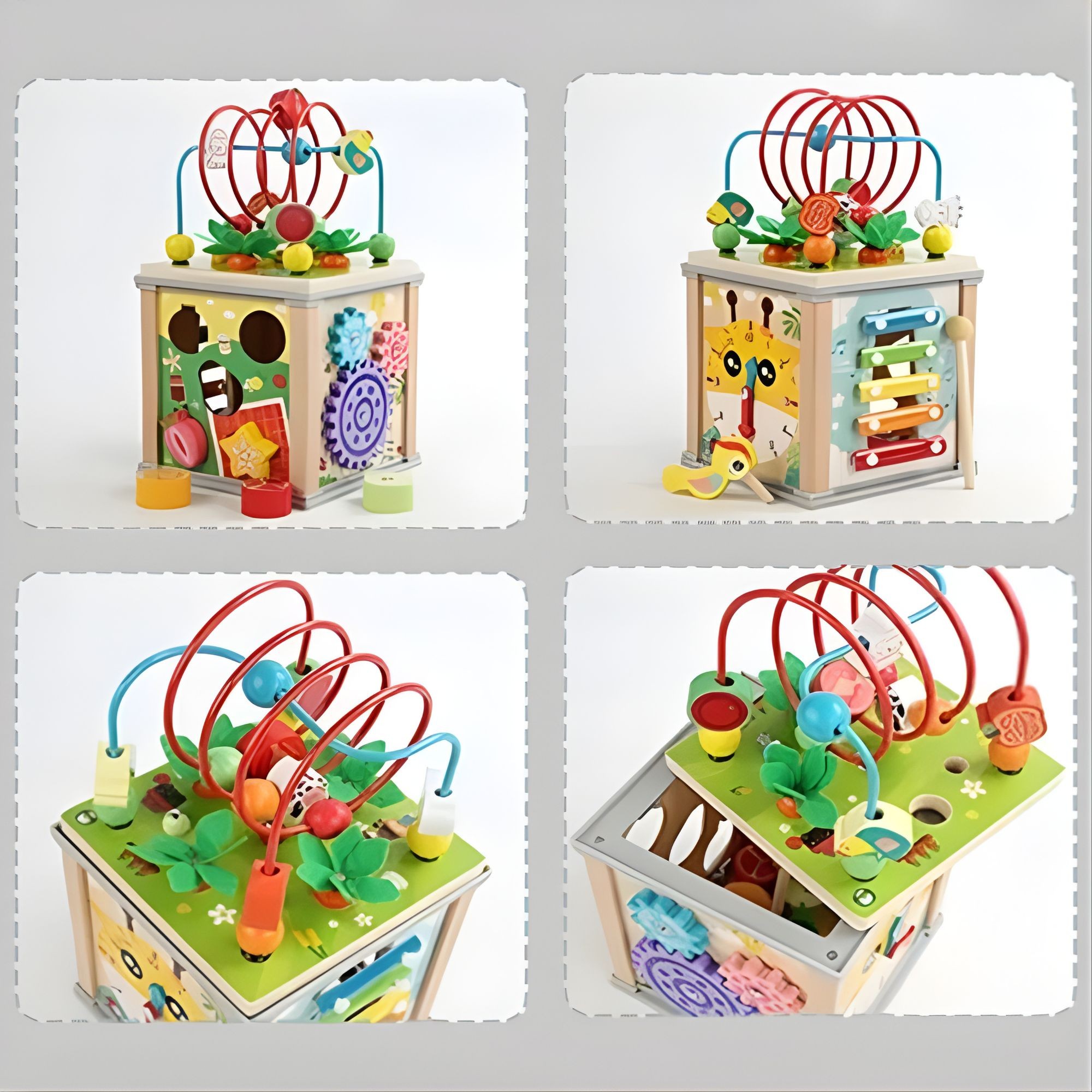 Cub Educativ Montessori din Lemn, Flippy, Multifunctional, Sortare Forme si Culori, Activitati Educative, Multicolor, Jucarie Interactiva