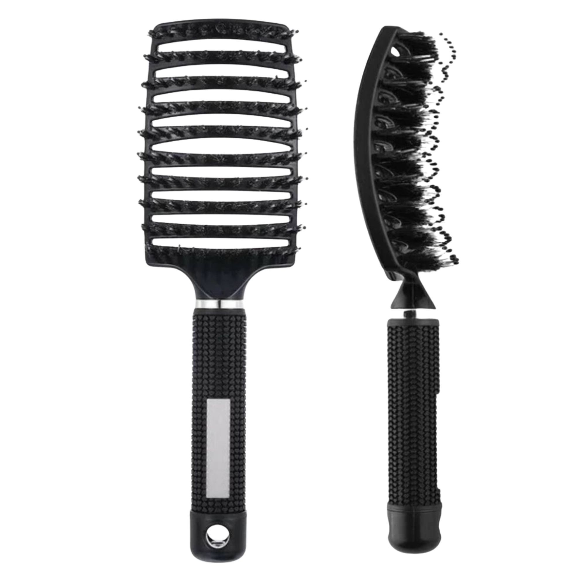 Perie de Par Curbata Ventilata, Flippy, Peri de Mistret + Nylon, Maner Antiderapant, Efect Masaj, Wet & Dry, 24.5 x 6.5 cm, Negru