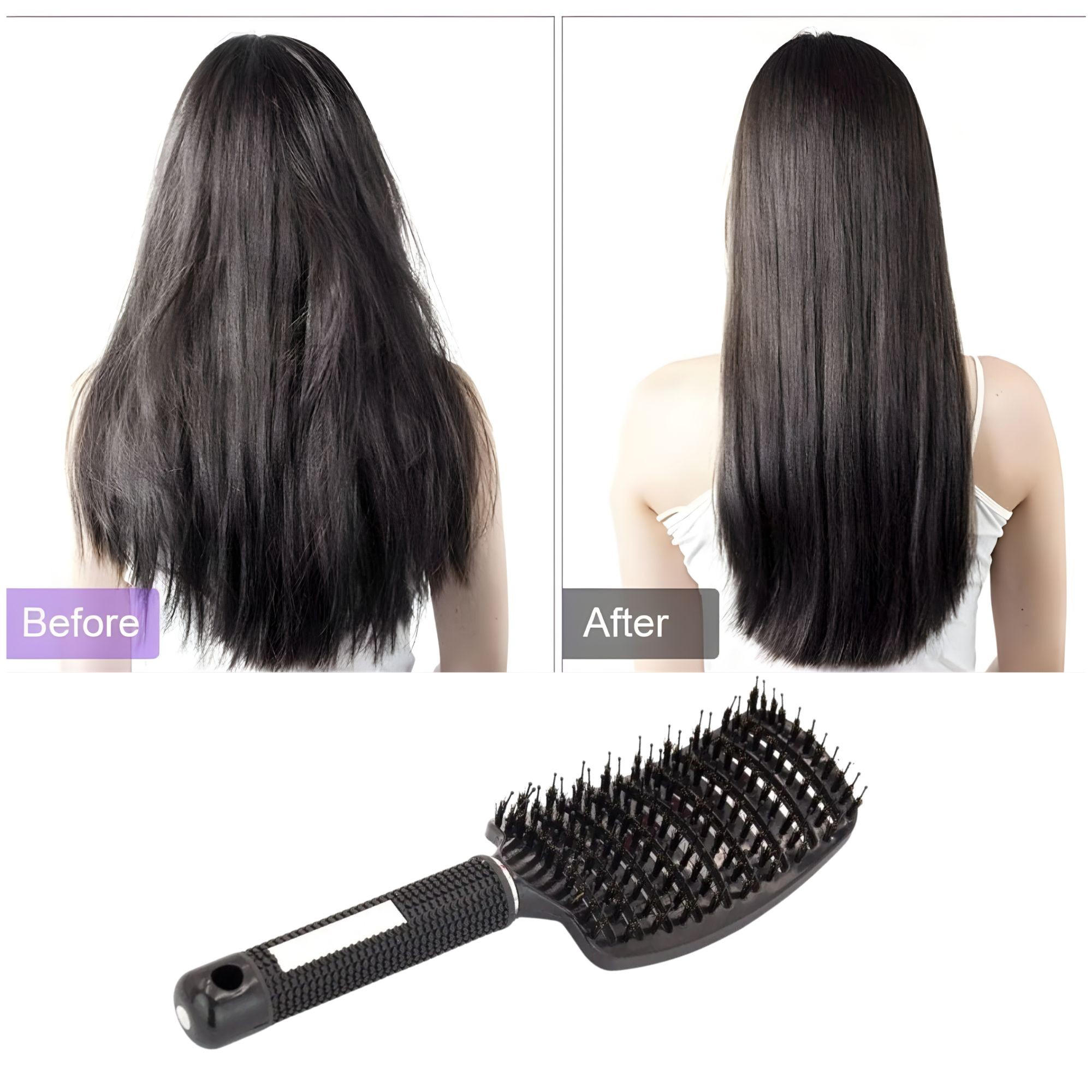 Perie de Par Curbata Ventilata, Flippy, Peri de Mistret + Nylon, Maner Antiderapant, Efect Masaj, Wet & Dry, 24.5 x 6.5 cm, Negru