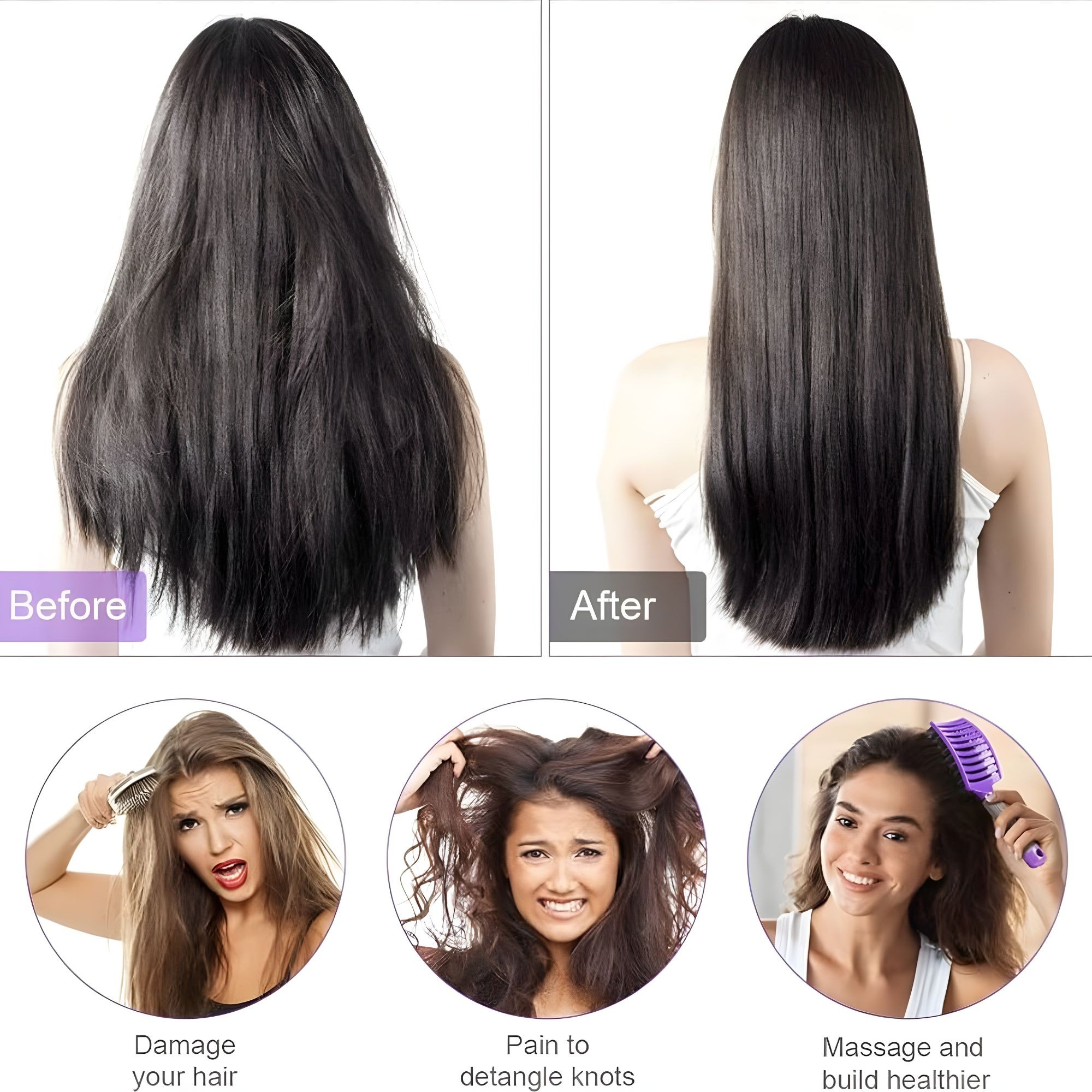 Perie de Par Curbata Ventilata, Flippy, Peri de Mistret + Nylon, Maner Antiderapant, Efect Masaj, Wet & Dry, 24.5 x 6.5 cm, Violet