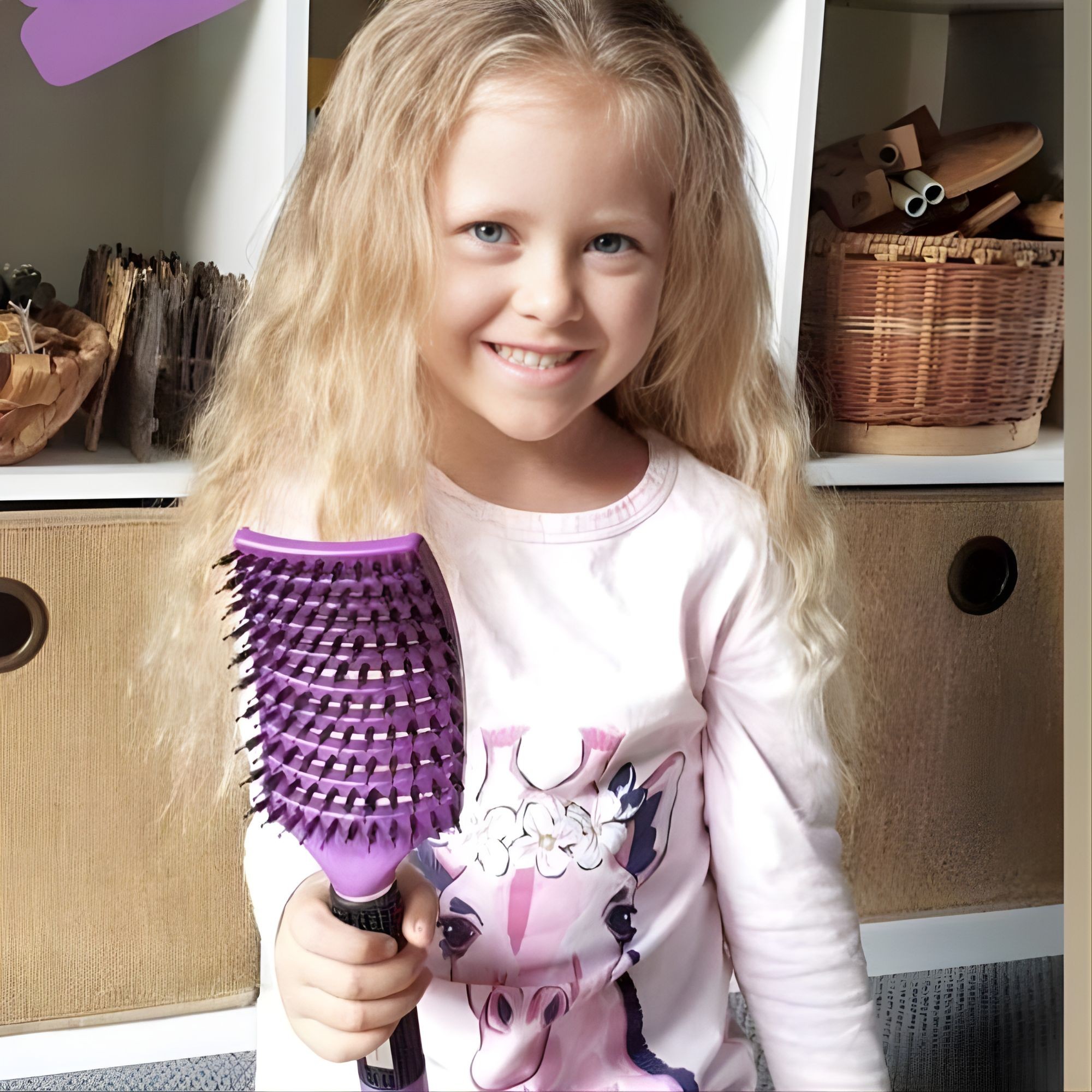 Perie de Par Curbata Ventilata, Flippy, Peri de Mistret + Nylon, Maner Antiderapant, Efect Masaj, Wet & Dry, 24.5 x 6.5 cm, Violet