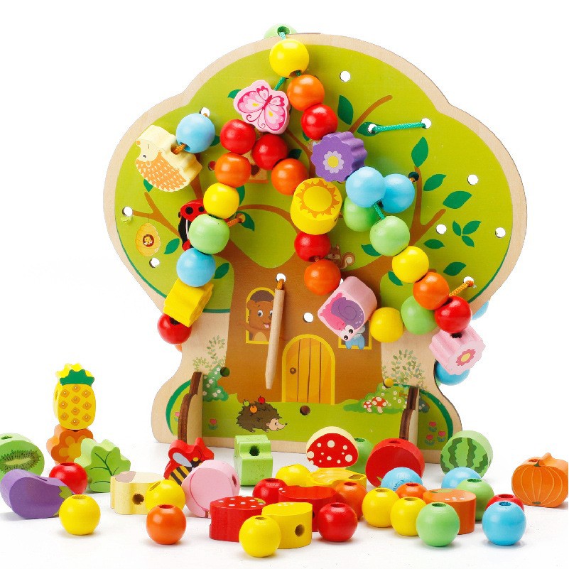 Jucarie Educativa Montessori 2 in 1 din Lemn, Flippy, Model Pomul cu Fructe, 102 piese, Dezvoltare Motricitate Fina, Copii 3+ ani, 21.5 x 21.4 x 5 cm, Multicolor