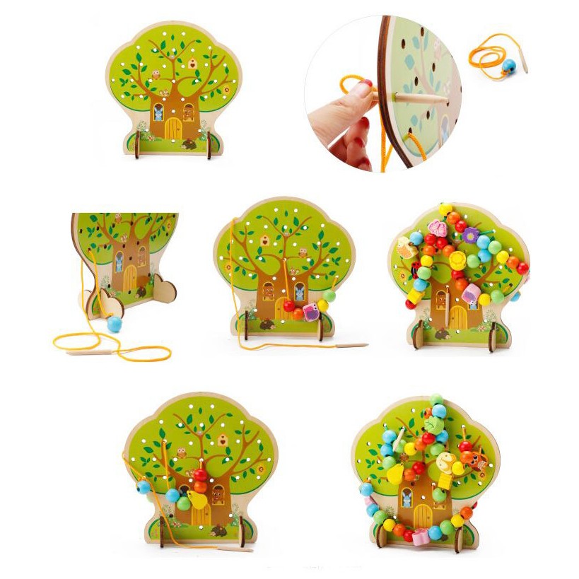 Jucarie Educativa Montessori 2 in 1 din Lemn, Flippy, Model Pomul cu Fructe, 102 piese, Dezvoltare Motricitate Fina, Copii 3+ ani, 21.5 x 21.4 x 5 cm, Multicolor