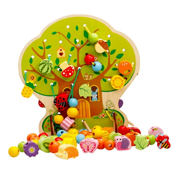 Jucarie Educativa Montessori 2 in 1 din Lemn, Flippy, Model Pomul cu Fructe, 102 piese, Dezvoltare Motricitate Fina, Copii 3+ ani, 21.5 x 21.4 x 5 cm, Multicolor