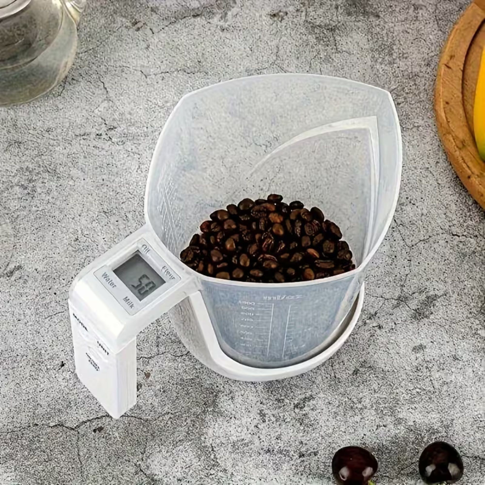 Cantar de Bucatarie 2 in 1, Flippy, Model Electronic, Tip Cana Gradata cu Masurare, pentru Lichide si Solide, Display Automat, 21.5 x 14.3 x 15 cm, Alb