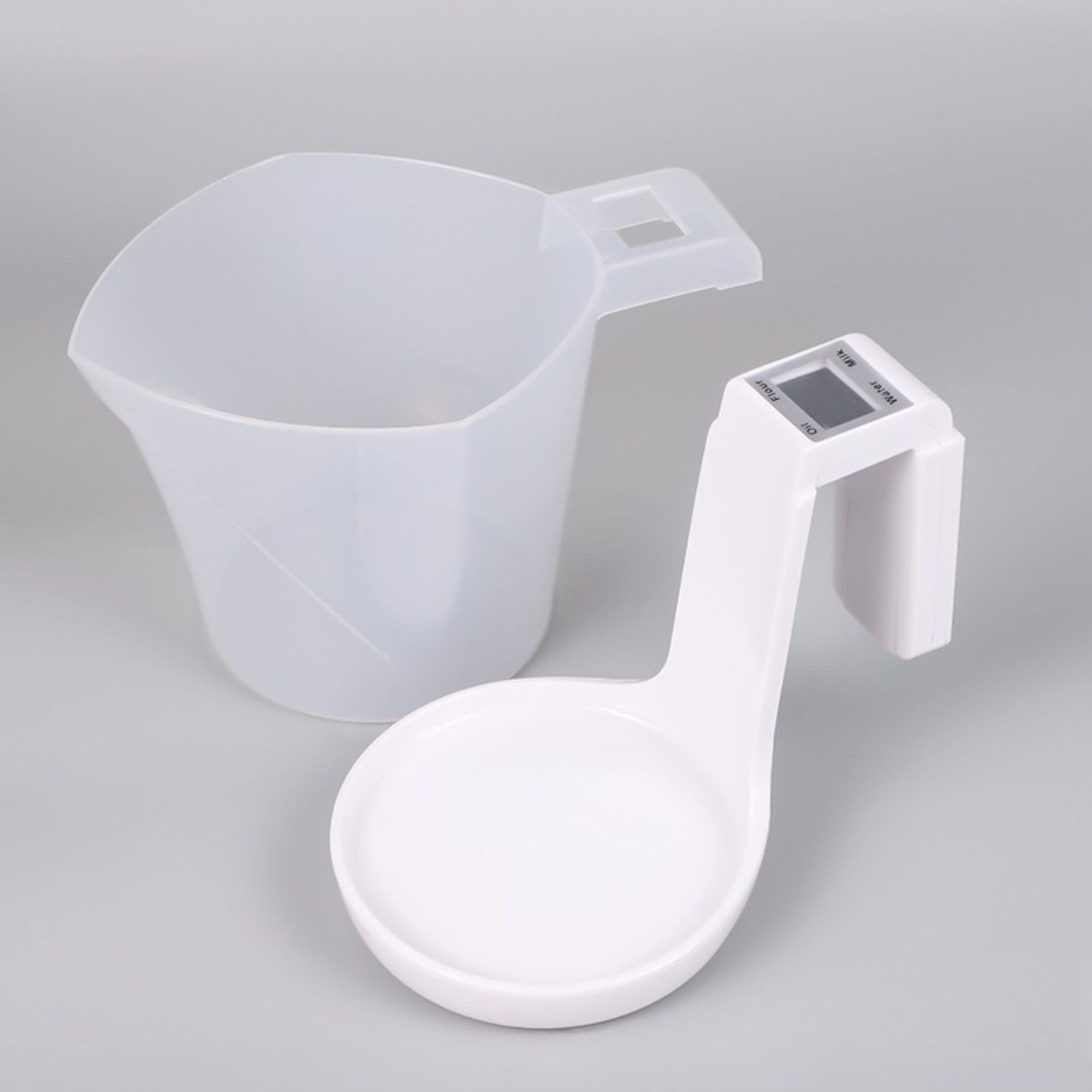 Cantar de Bucatarie 2 in 1, Flippy, Model Electronic, Tip Cana Gradata cu Masurare, pentru Lichide si Solide, Display Automat, 21.5 x 14.3 x 15 cm, Alb