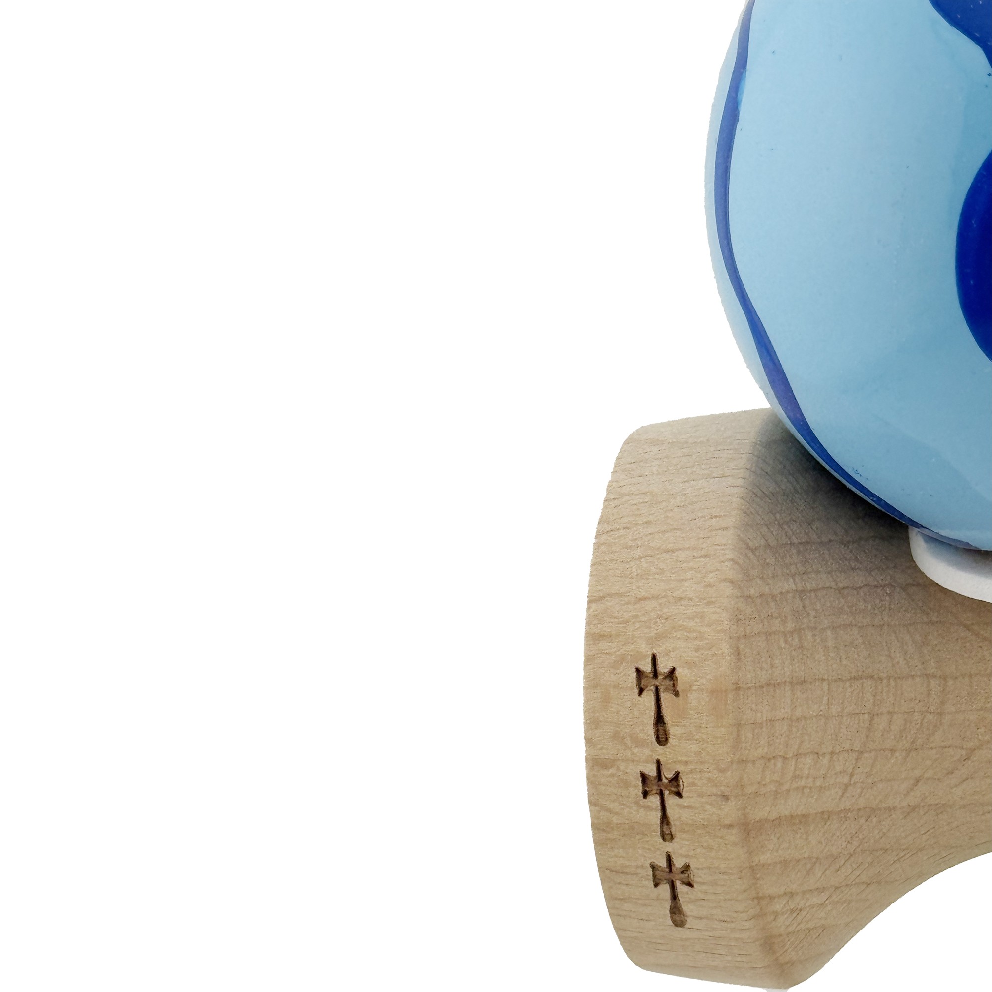Kendama X Originala, Profesionala, Flippy, Super Sticky cu Cupe Mari KING SIZE V3, Gaura in Baza, Rulment Metalic, din lemn 18 cm, Ata 62/65 cm, Special Albastru deschis