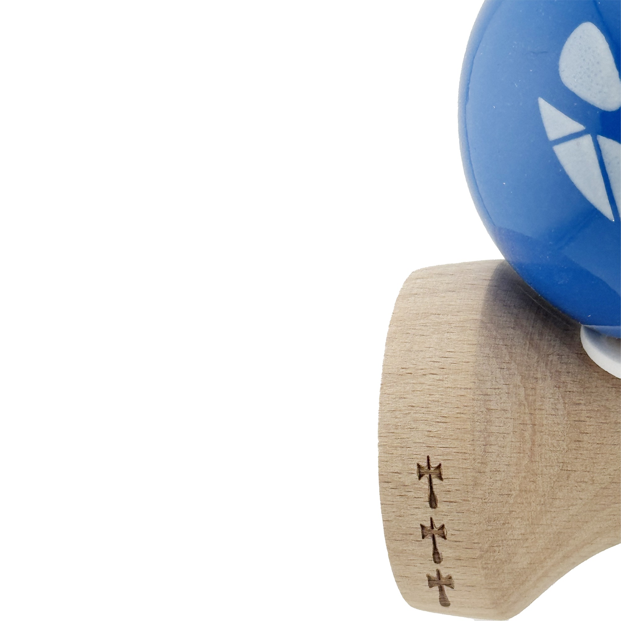 Kendama X Originala, Profesionala, Flippy, Crazy Smile, Super Sticky cu Cupe Mari KING SIZE V3, Gaura in Baza, Rulment Metalic, din lemn 18 cm, Ata 62/65 cm, Special Albastru