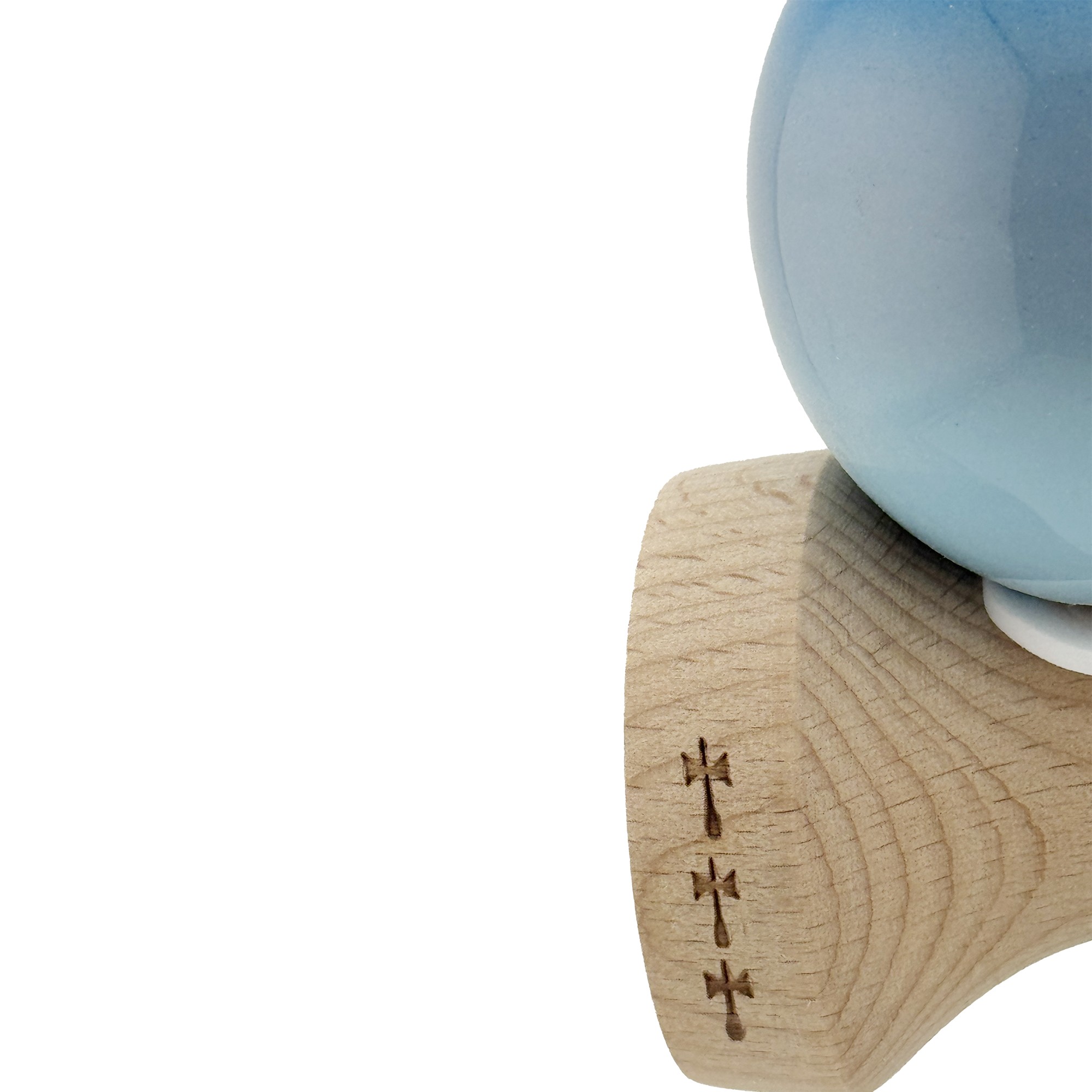 Kendama X Originala, Profesionala, Flippy, Super Sticky cu Cupe Mari KING SIZE V3, Gaura in Baza, Rulment Metalic, din lemn 18 cm, Ata 62/65 cm, Gradient Albastru/Gri/Bleu