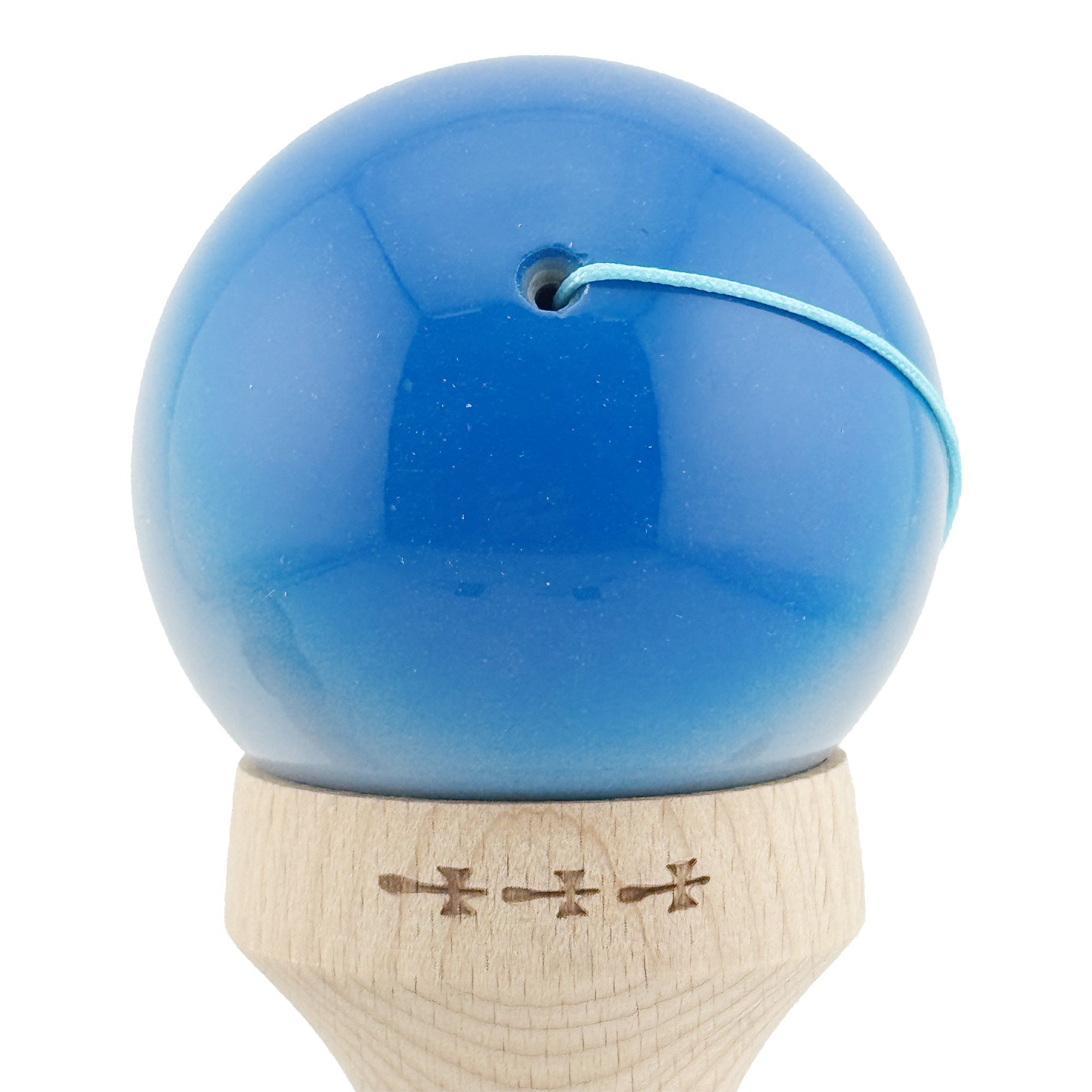 Kendama X Originala, Profesionala, Flippy, Super Sticky cu Cupe Mari KING SIZE V3, Gaura in Baza, Rulment Metalic, din lemn 18 cm, Ata 62/65 cm, Gradient Albastru/Gri/Bleu