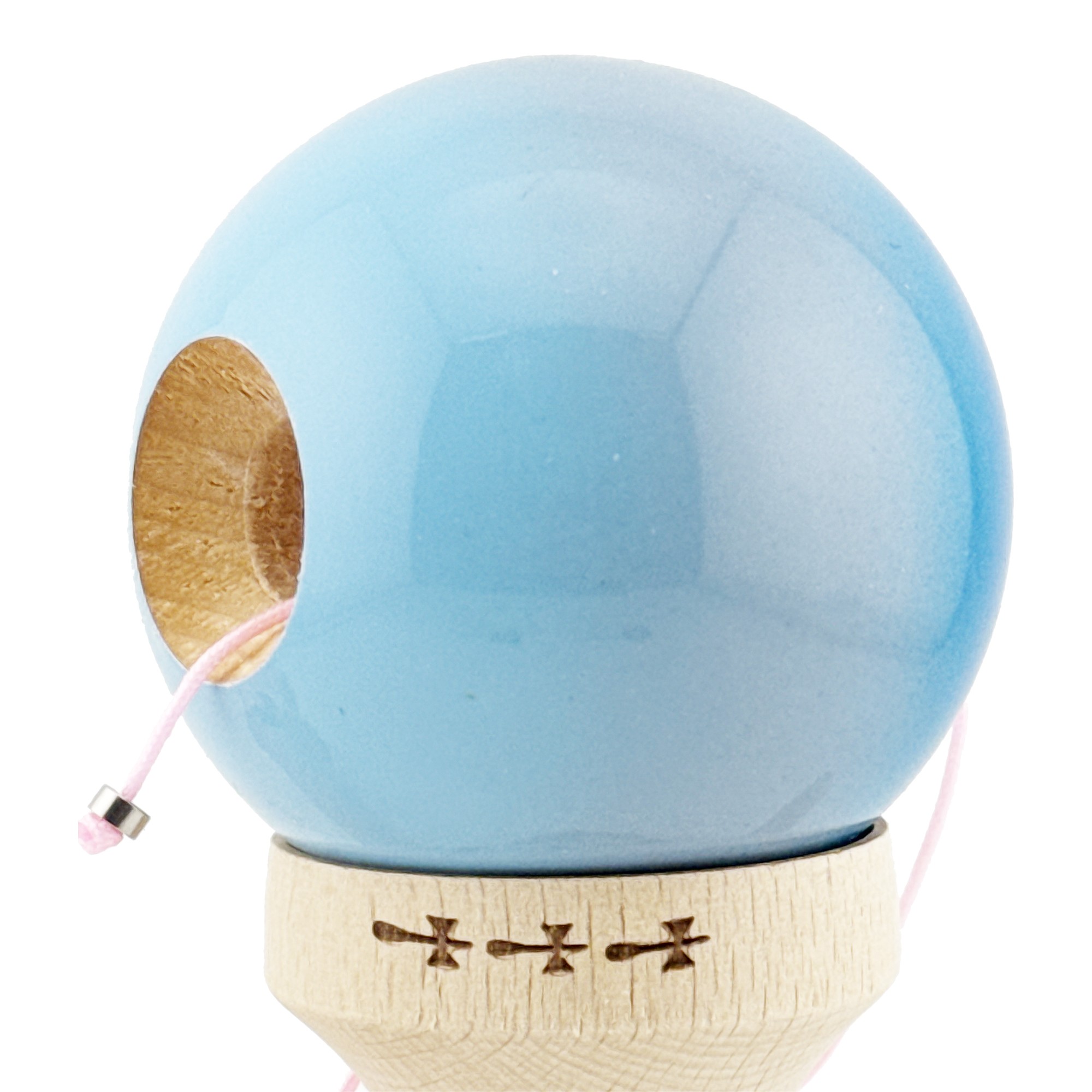 Kendama X Originala, Profesionala, Flippy, Super Sticky cu Cupe Mari KING SIZE V3, Gaura in Baza, Rulment Metalic, din lemn 18 cm, Ata 62/65 cm, Gradient Albastru/Gri/Bleu