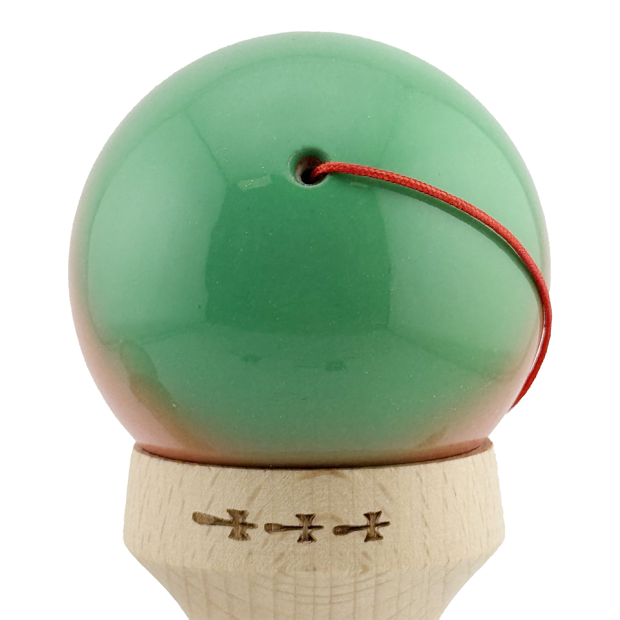 Kendama X Originala, Profesionala, Flippy, Super Sticky cu Cupe Mari KING SIZE V3, Gaura in Baza, Rulment Metalic, din lemn 18 cm, Ata 62/65 cm, Gradient Verde/Portocaliu/Rosu