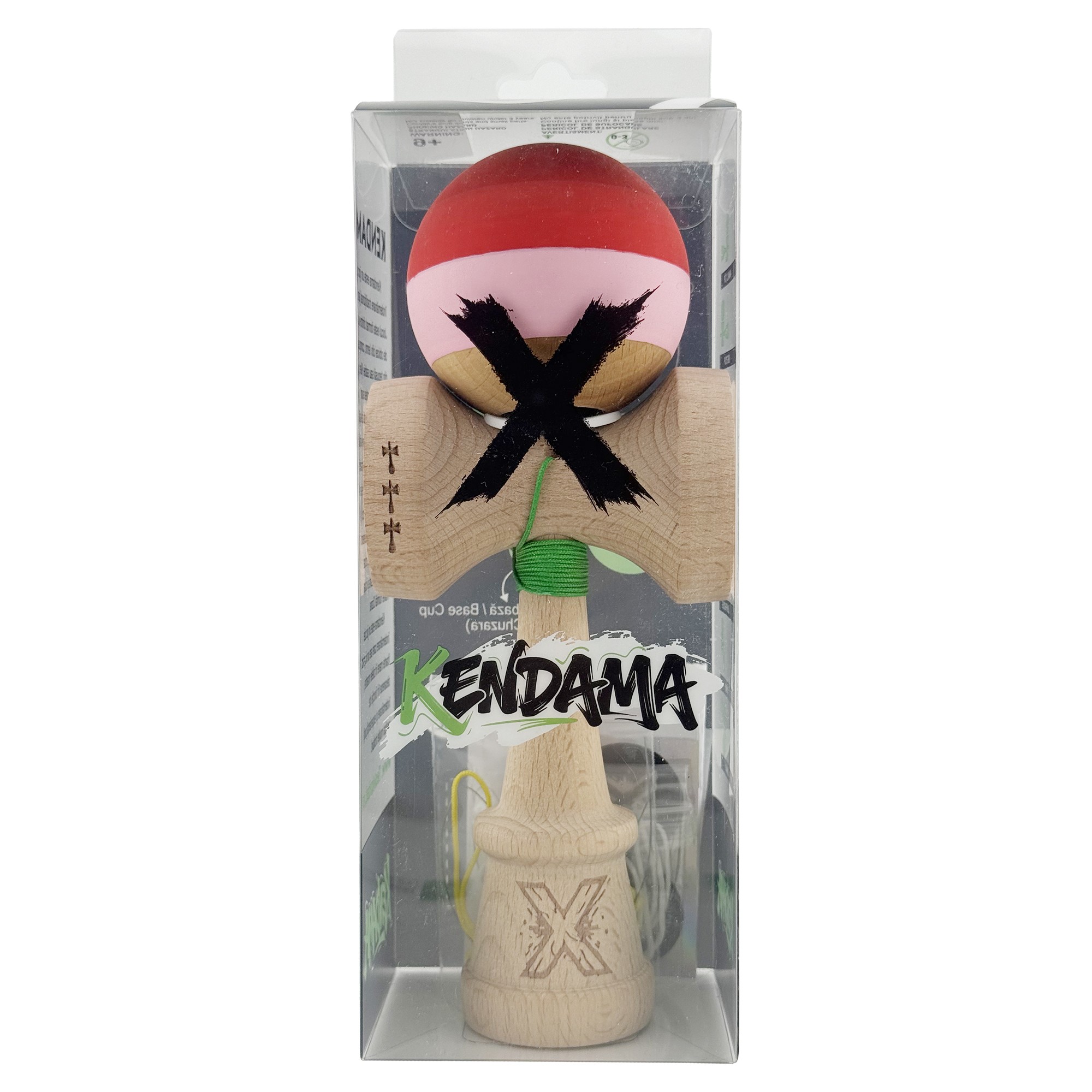 Kendama X Originala, Profesionala, Flippy, Rubber Grip, Cupe Mari KING SIZE V3, Gaura in Baza, Rulment Metalic, din lemn 18 cm, Ata 62/65 cm, Special Rosu/Roz/Maro