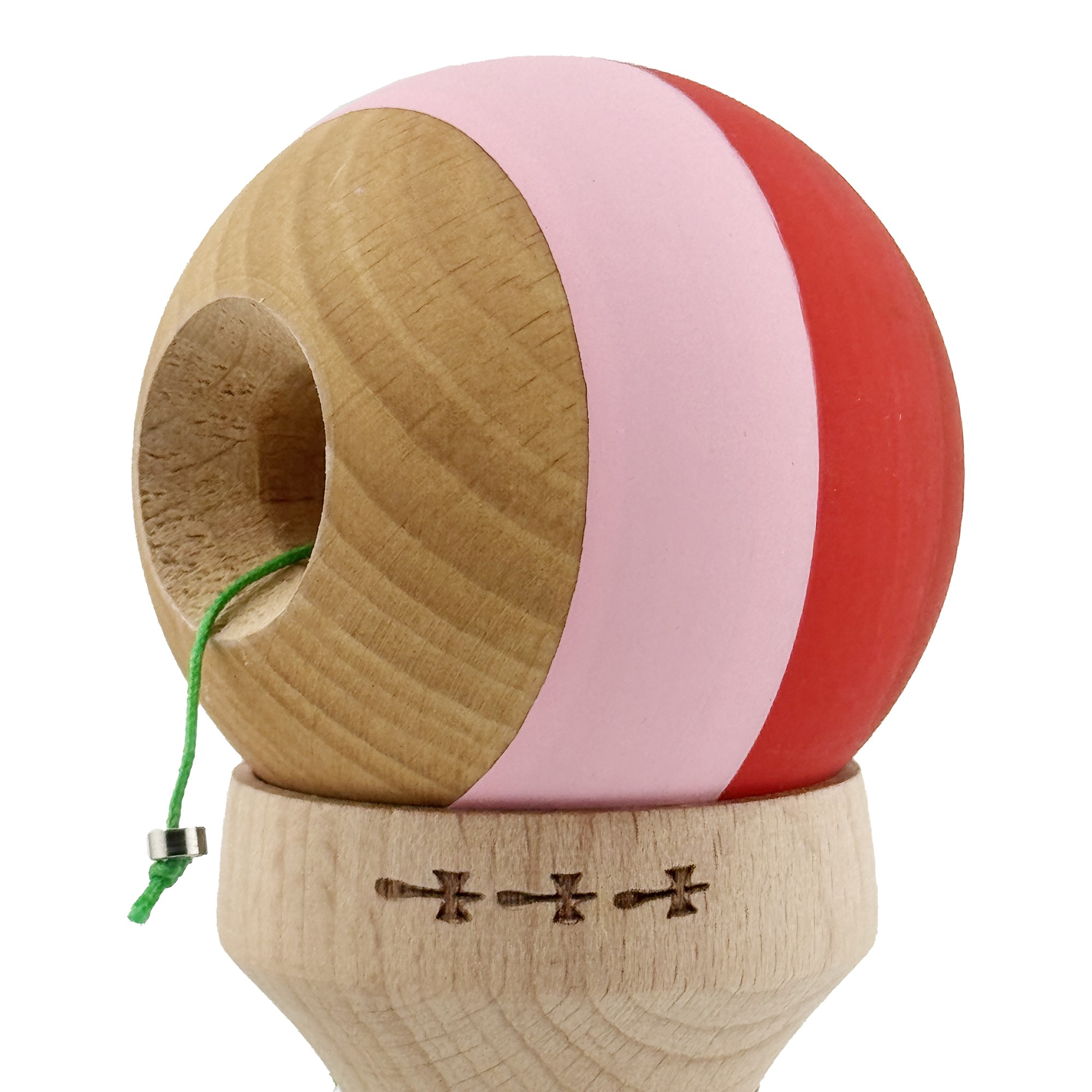Kendama X Originala, Profesionala, Flippy, Rubber Grip, Cupe Mari KING SIZE V3, Gaura in Baza, Rulment Metalic, din lemn 18 cm, Ata 62/65 cm, Special Rosu/Roz/Maro
