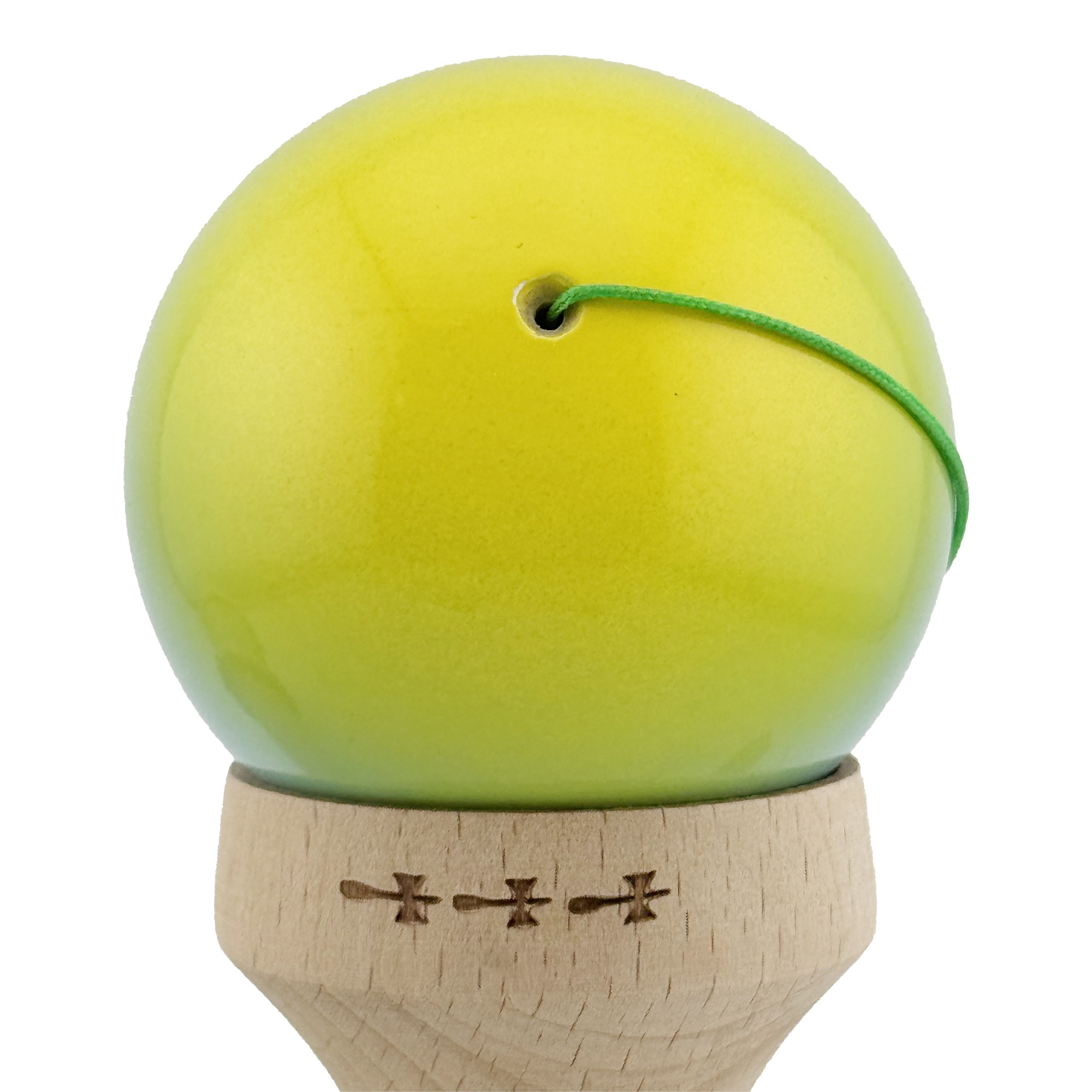 Kendama X Originala, Profesionala, Flippy, Super Sticky cu Cupe Mari KING SIZE V3, Gaura in Baza, Rulment Metalic, din lemn 18 cm, Ata 62/65 cm, Gradient Galben/Albastru/Verde