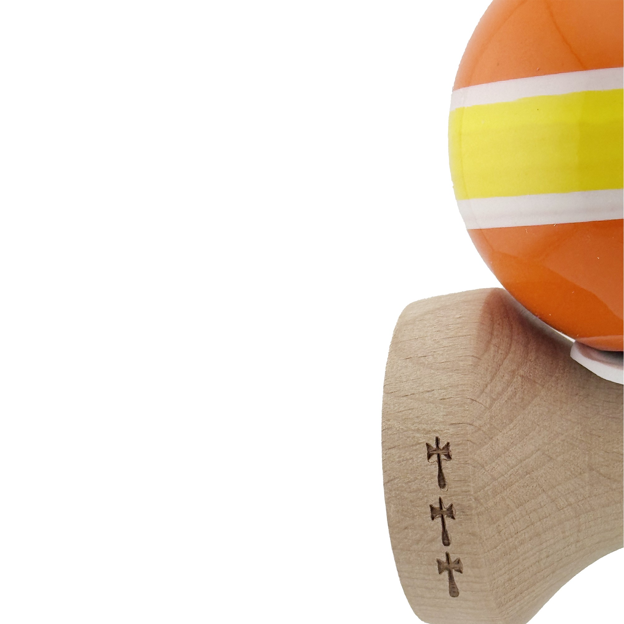 Kendama X Originala, Profesionala, Flippy, Super Sticky cu Cupe Mari KING SIZE V3, Gaura in Baza, Rulment Metalic, din lemn 18 cm, Ata 62/65 cm, Special Portocaliu/Galben