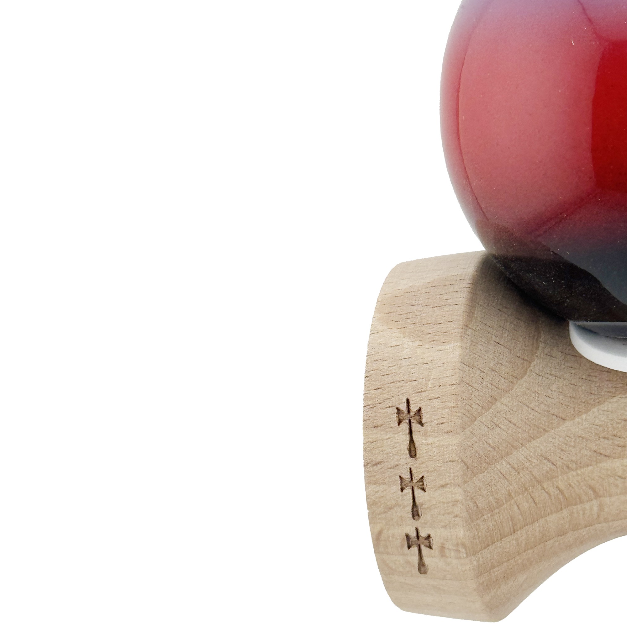 Kendama X Originala, Profesionala, Flippy, Super Sticky cu Cupe Mari KING SIZE V3, Gaura in Baza, Rulment Metalic, din lemn 18 cm, Ata 62/65 cm, Gradient Mov/Rosu/Negru