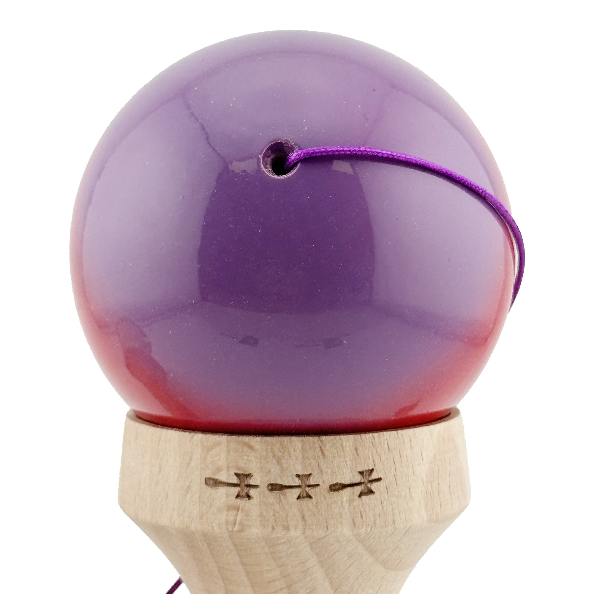 Kendama X Originala, Profesionala, Flippy, Super Sticky cu Cupe Mari KING SIZE V3, Gaura in Baza, Rulment Metalic, din lemn 18 cm, Ata 62/65 cm, Gradient Mov/Rosu/Negru