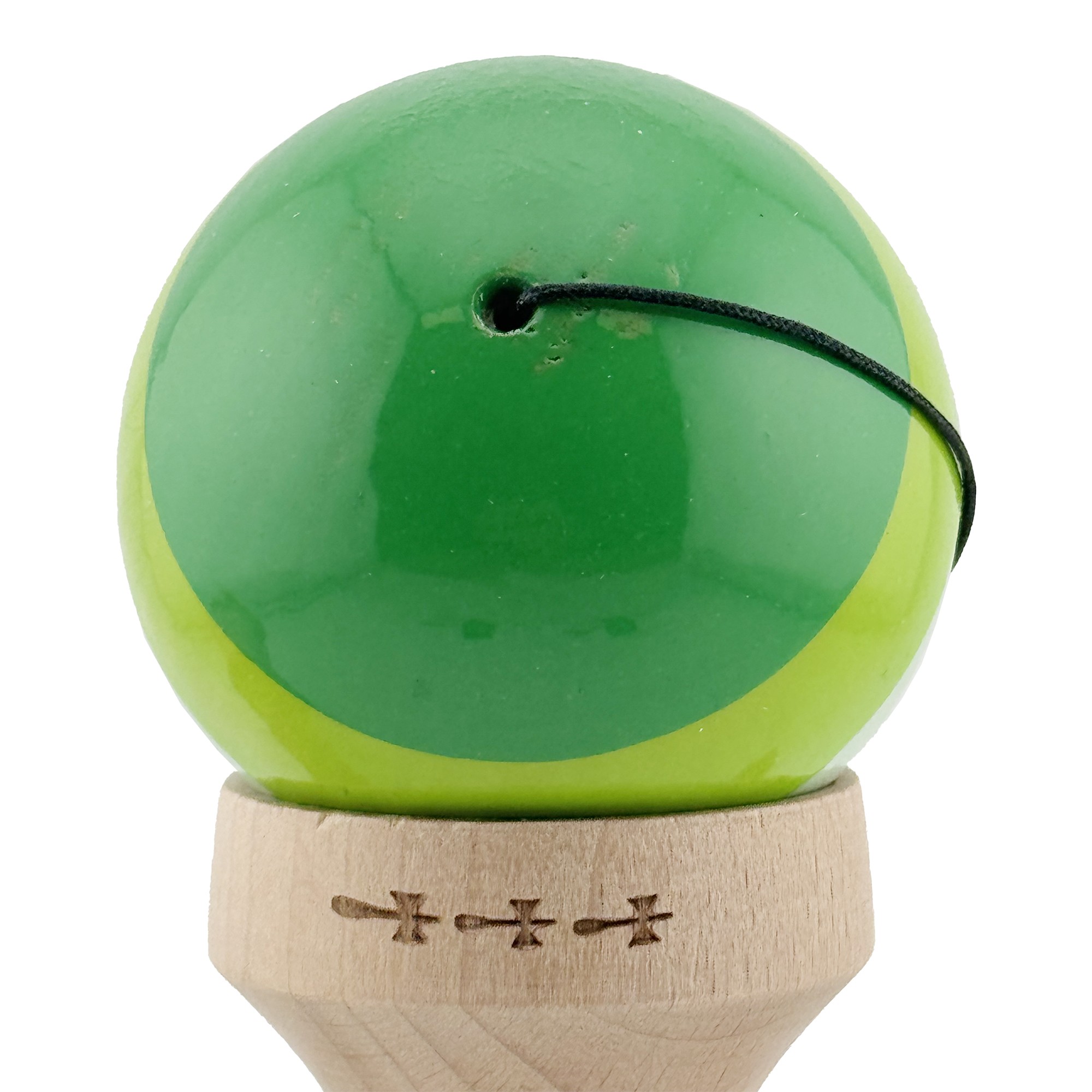 Kendama X Originala, Profesionala, Flippy, Super Sticky cu Cupe Mari KING SIZE V3, Gaura in Baza, Rulment Metalic, din lemn 18 cm, Ata 62/65 cm, Special Verde degrade