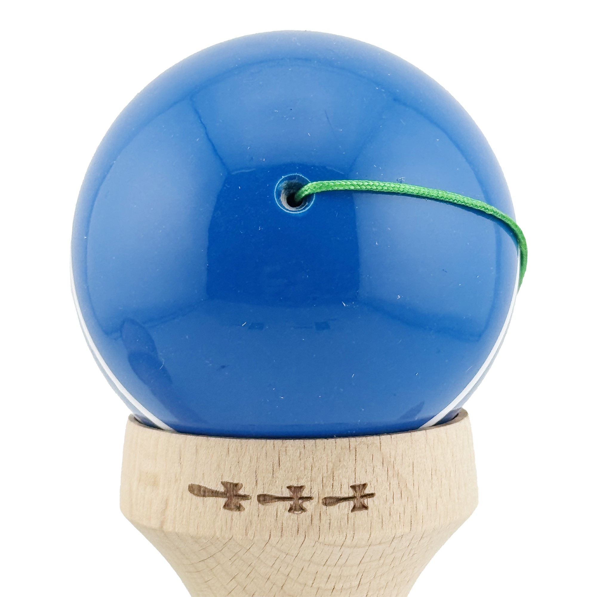 Kendama X Originala, Profesionala, Flippy, Super Sticky cu Cupe Mari KING SIZE V3, Gaura in Baza, Rulment Metalic, din lemn 18 cm, Ata 62/65 cm, Special Albastru/Alb