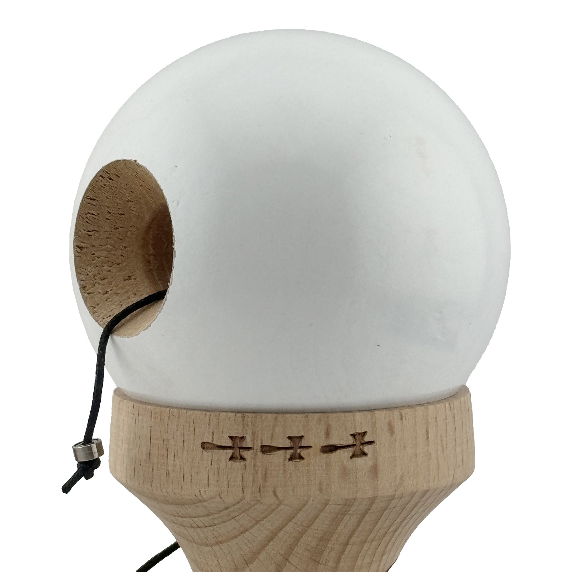 Kendama X Originala, Profesionala, Flippy, Rubber Grip, Cupe Mari KING SIZE V3, Gaura in Baza, Rulment Metalic, din lemn 18 cm, Ata 62/65 cm, Special Alb