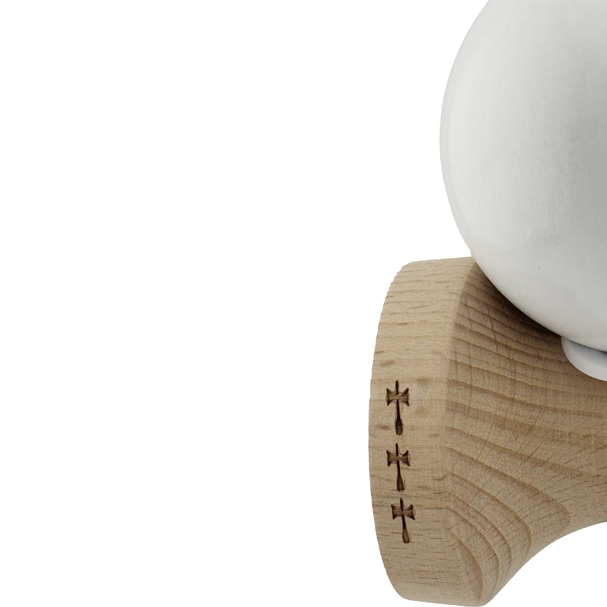 Kendama X Originala, Profesionala, Flippy, Rubber Grip, Cupe Mari KING SIZE V3, Gaura in Baza, Rulment Metalic, din lemn 18 cm, Ata 62/65 cm, Special Alb