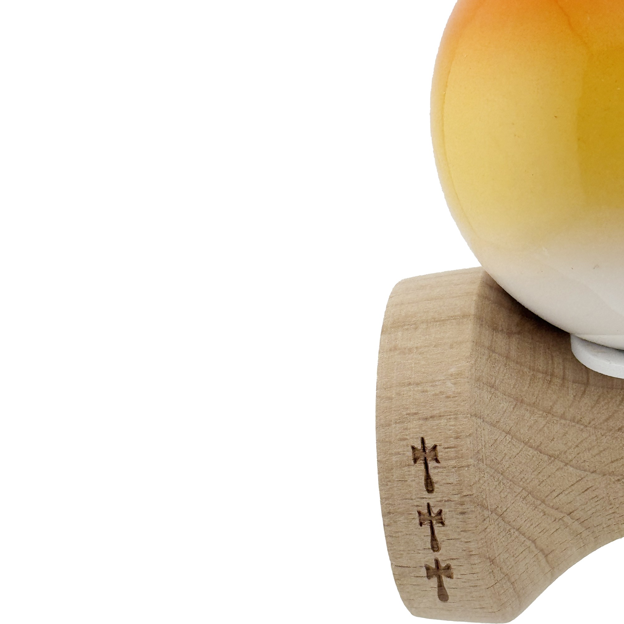 Kendama X Originala, Profesionala, Flippy, Super Sticky cu Cupe Mari KING SIZE V3, Gaura in Baza, Rulment Metalic, din lemn 18 cm, Ata 62/65 cm, Gradient Portocaliu/Galben/Alb