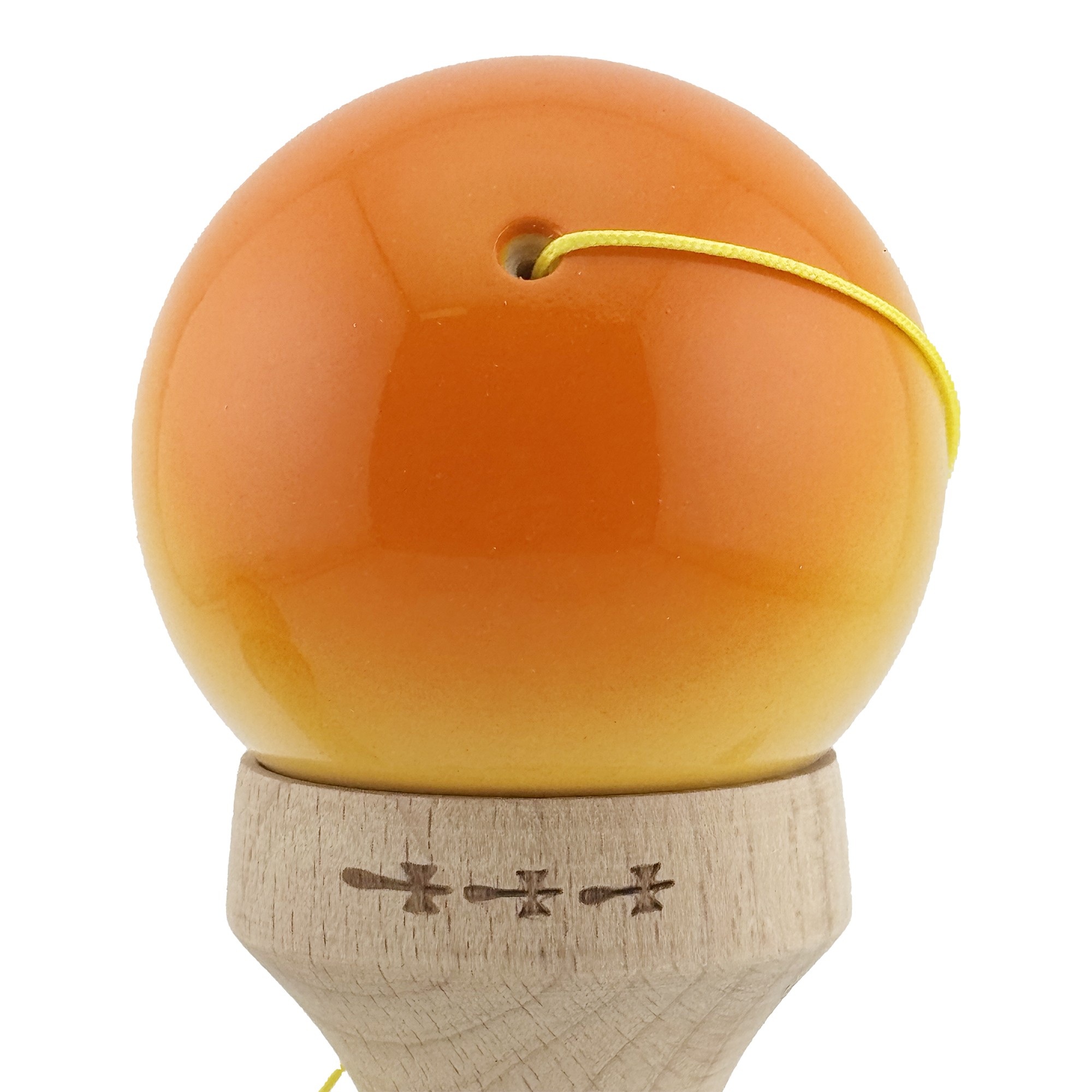 Kendama X Originala, Profesionala, Flippy, Super Sticky cu Cupe Mari KING SIZE V3, Gaura in Baza, Rulment Metalic, din lemn 18 cm, Ata 62/65 cm, Gradient Portocaliu/Galben/Alb