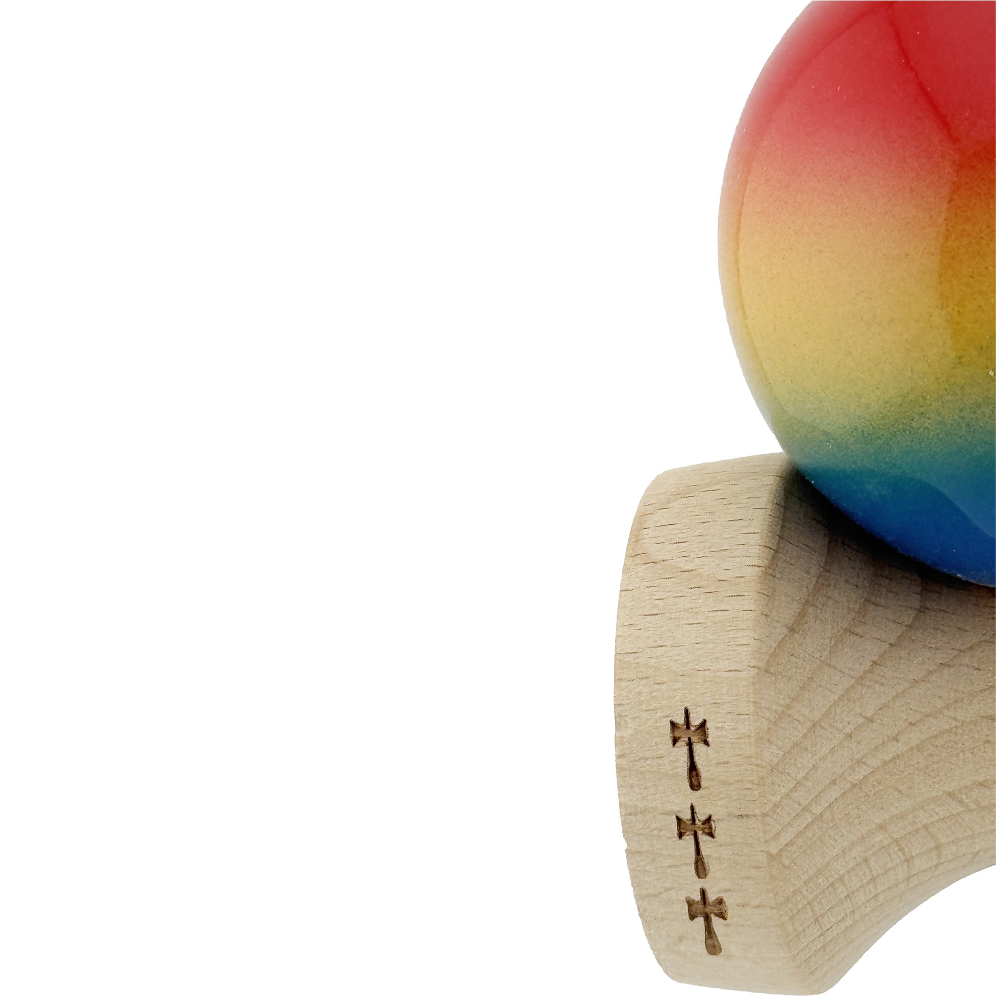Kendama X Originala, Profesionala, Flippy, Super Sticky cu Cupe Mari KING SIZE V3, Gaura in Baza, Rulment Metalic, din lemn 18 cm, Ata 62/65 cm, Gradient Rosu/Galben/Albastru