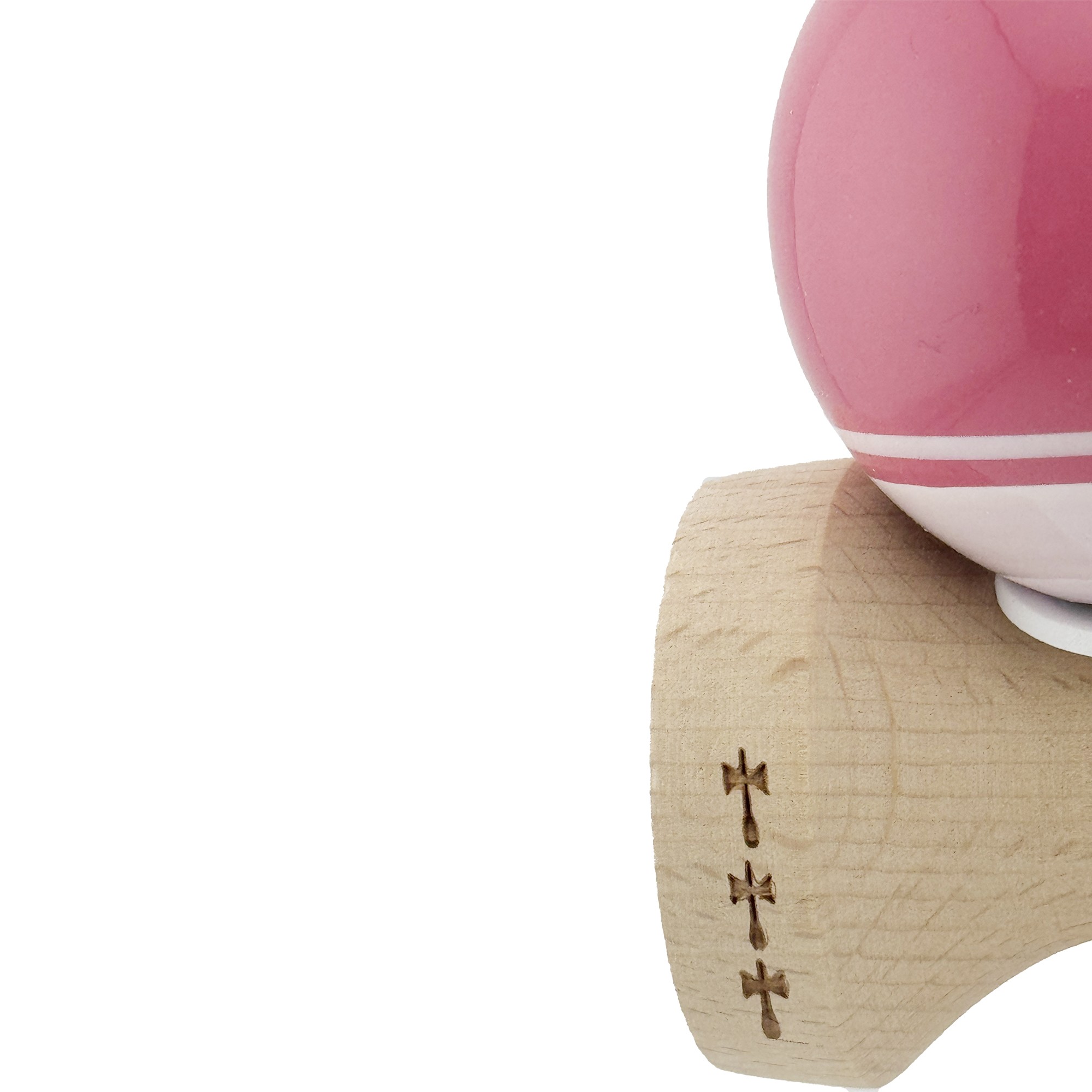 Kendama X Originala, Profesionala, Flippy, Super Sticky cu Cupe Mari KING SIZE V3, Gaura in Baza, Rulment Metalic, din lemn 18 cm, Ata 62/65 cm, Special Roz/Alb