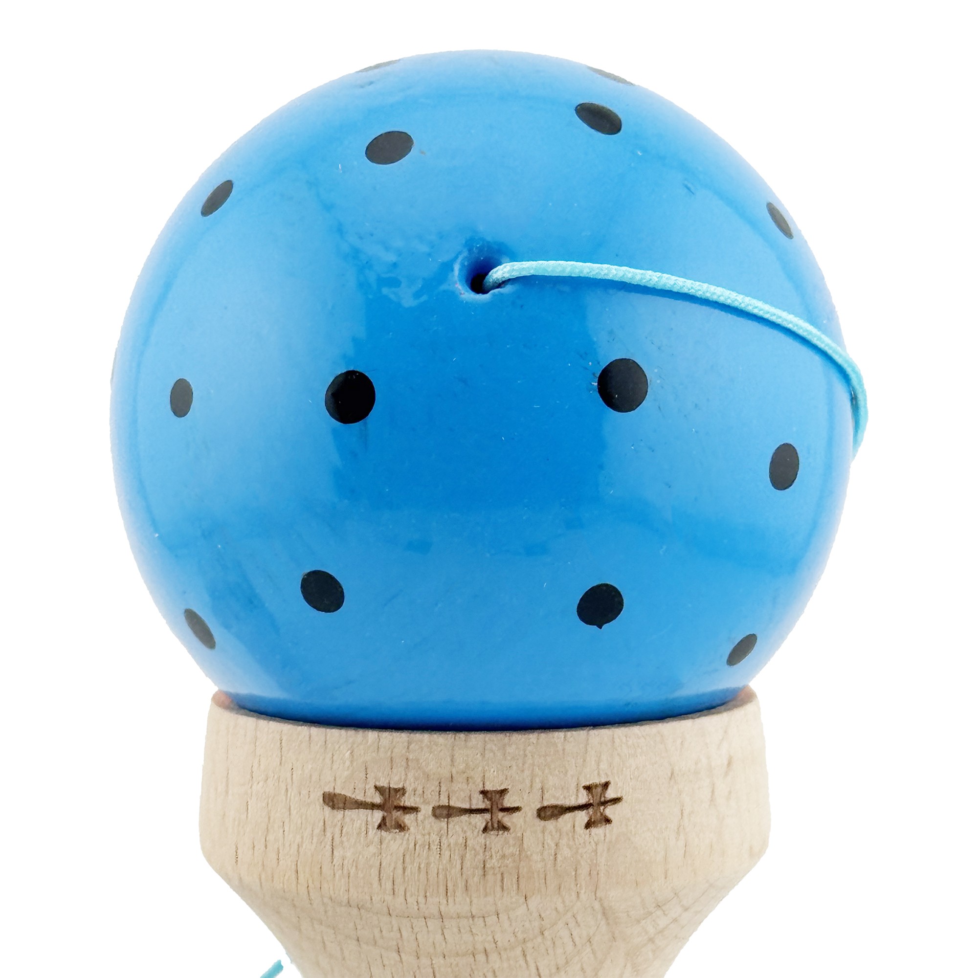 Kendama X Originala, Profesionala, Flippy, Super Sticky cu Cupe Mari KING SIZE V3, Gaura in Baza, Rulment Metalic, din lemn 18 cm, Ata 62/65 cm, Special Albastru/Portocaliu