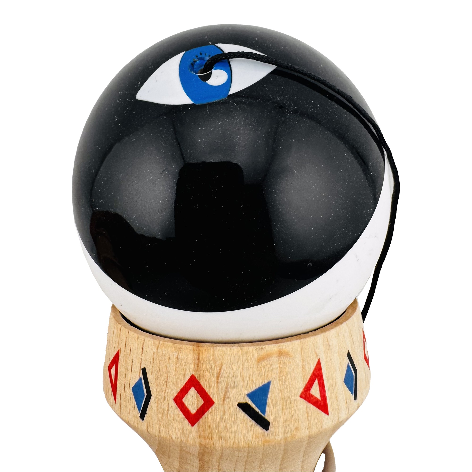 Kendama X Originala, Profesionala, Flippy, BLACK DRAGON, Super Sticky cu Cupe Mari KING SIZE V3, Gaura in Baza, Rulment Metalic, din lemn 18 cm, Ata 62/65 cm, Alb/Negru