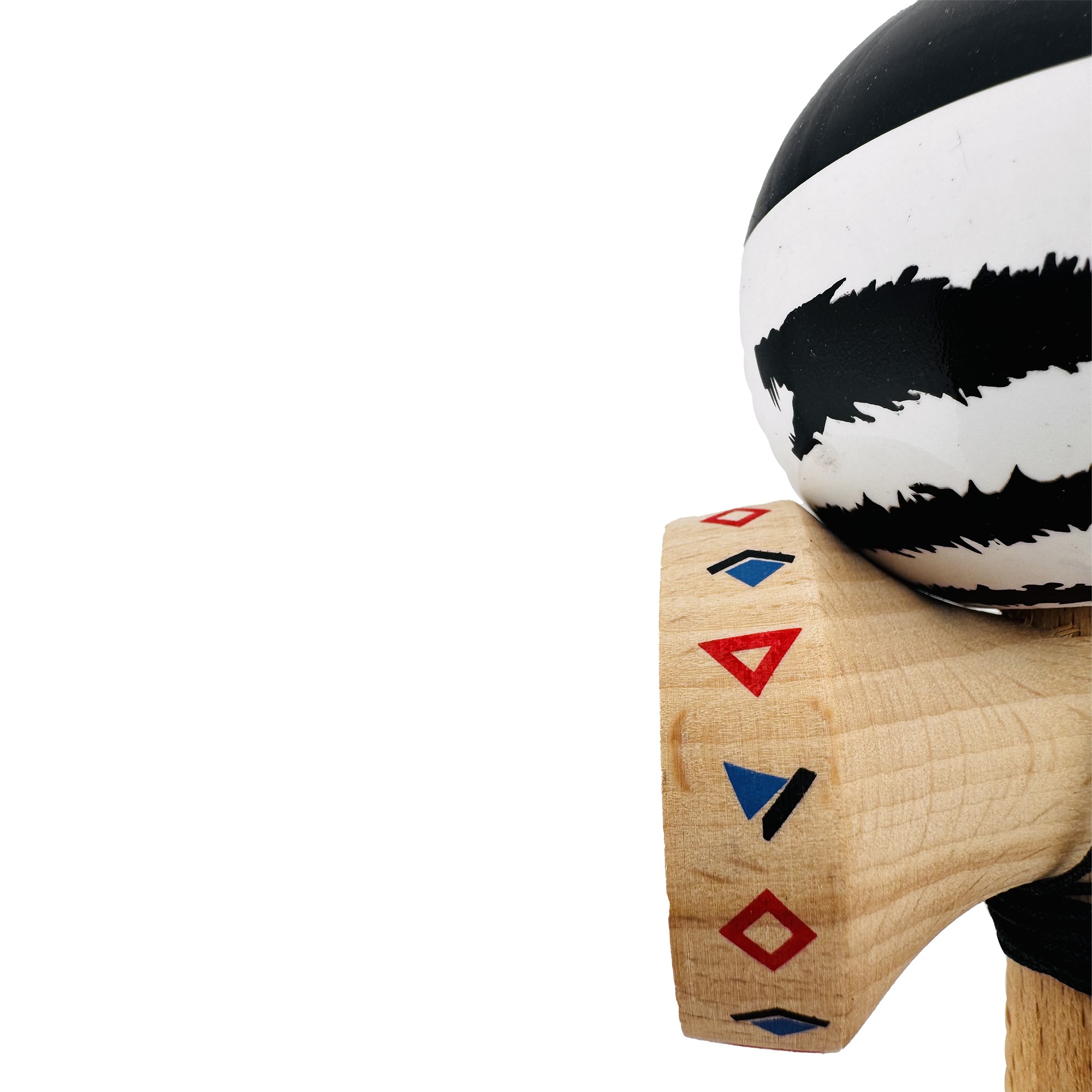 Kendama X Originala, Profesionala, Flippy, BLACK DRAGON, Super Sticky cu Cupe Mari KING SIZE V3, Gaura in Baza, Rulment Metalic, din lemn 18 cm, Ata 62/65 cm, Alb/Negru