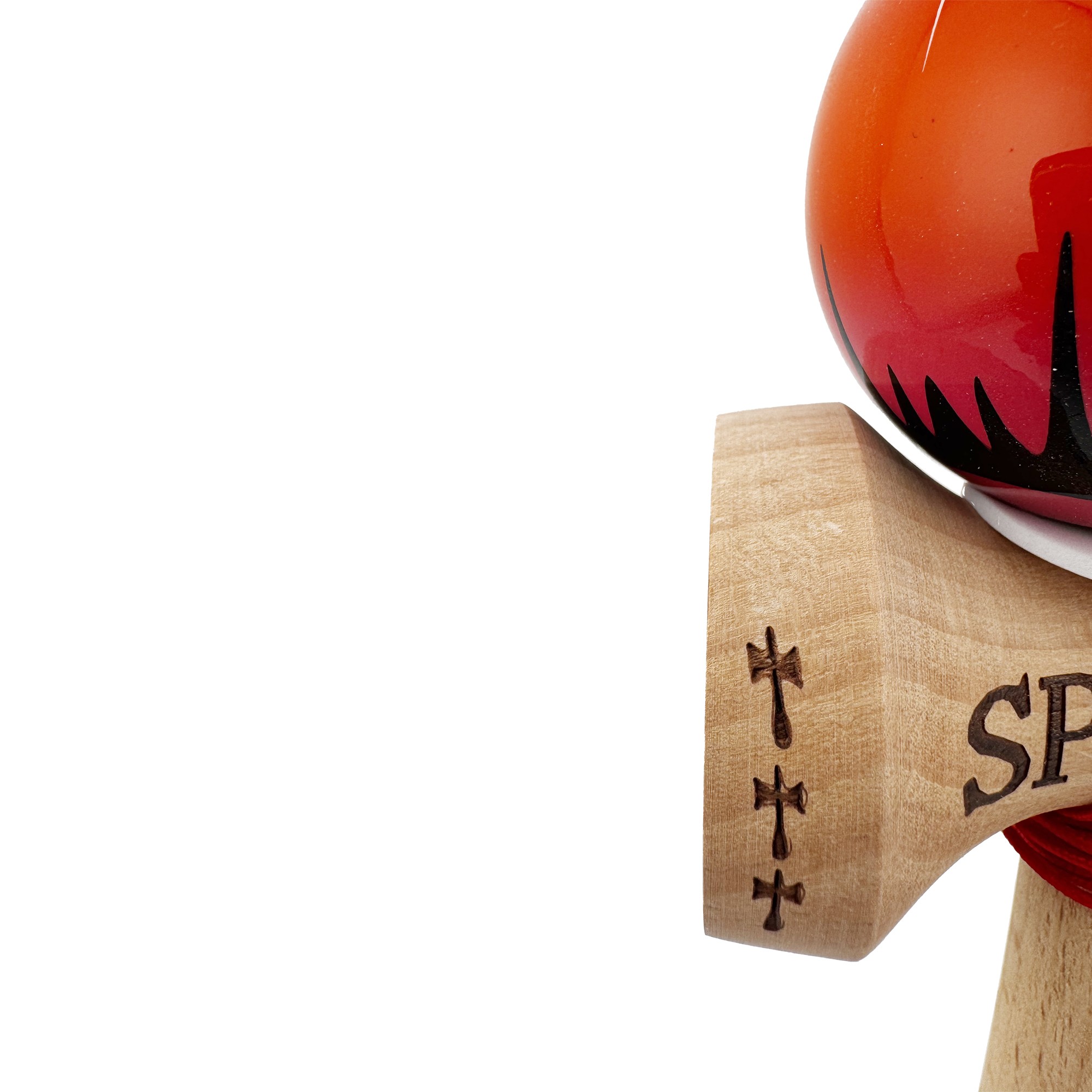 Kendama X Originala, Profesionala, Flippy, SPIDER KING, Super Sticky cu Cupe Mari KING SIZE V3, Gaura in Baza, Rulment Metalic, din lemn 18 cm, Ata 62/65 cm, Rosu/Maro