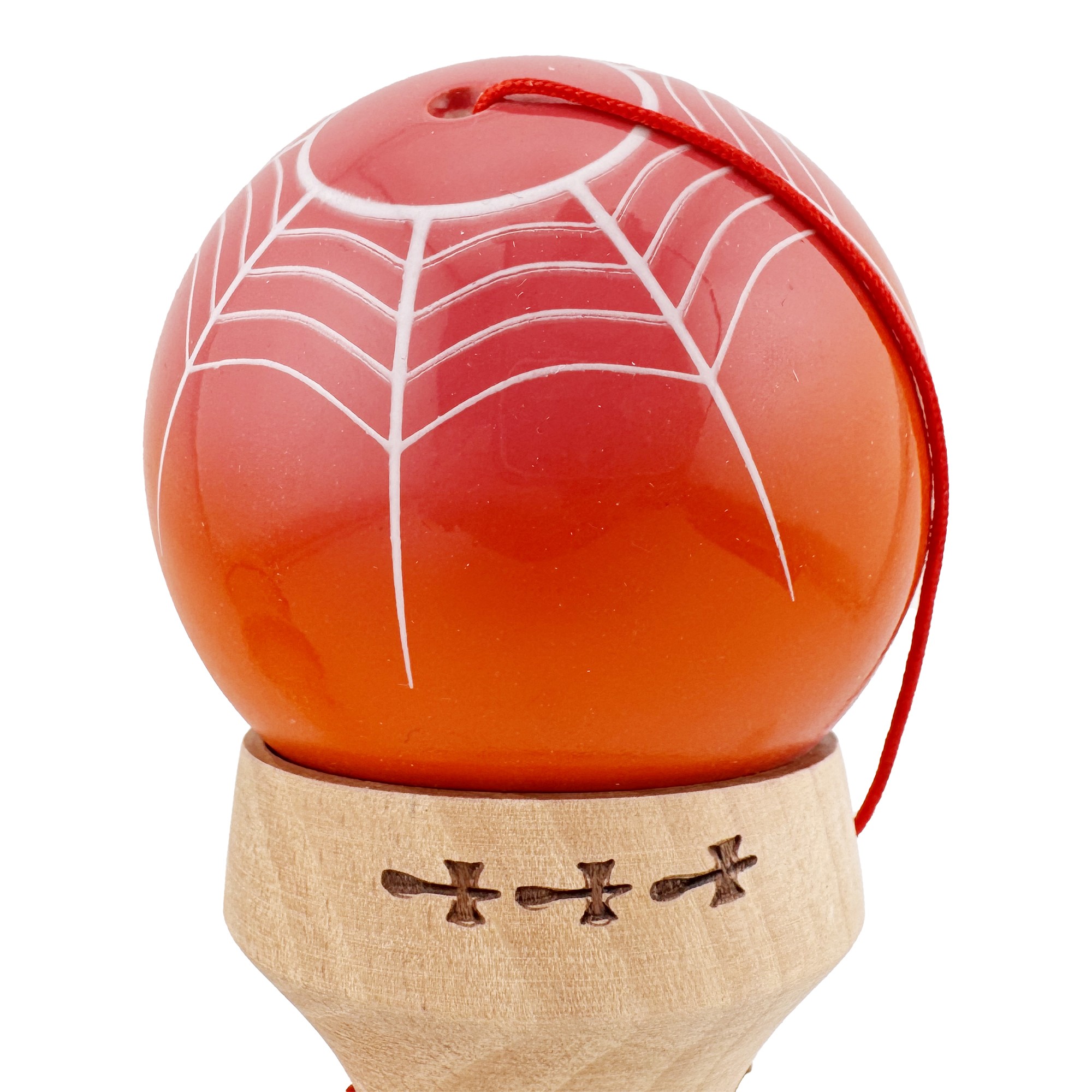 Kendama X Originala, Profesionala, Flippy, SPIDER KING, Super Sticky cu Cupe Mari KING SIZE V3, Gaura in Baza, Rulment Metalic, din lemn 18 cm, Ata 62/65 cm, Rosu/Maro