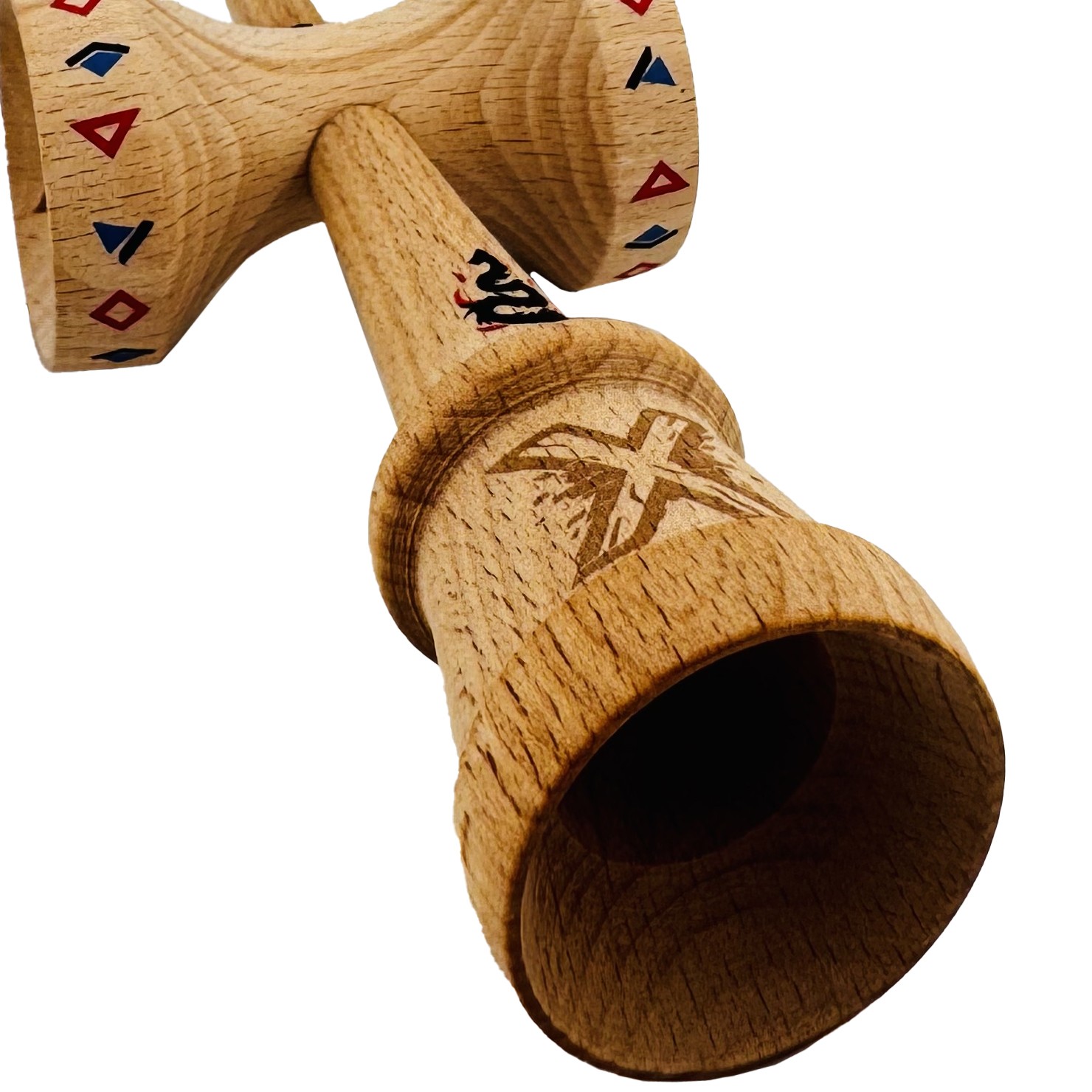 Kendama X TE IUBESC Originala, Profesionala, Flippy, Super Sticky cu Cupe Mari KING SIZE V3, Gaura in Baza, Rulment Metalic, din lemn 18 cm, Ata 62/65 cm, Roz/Alb